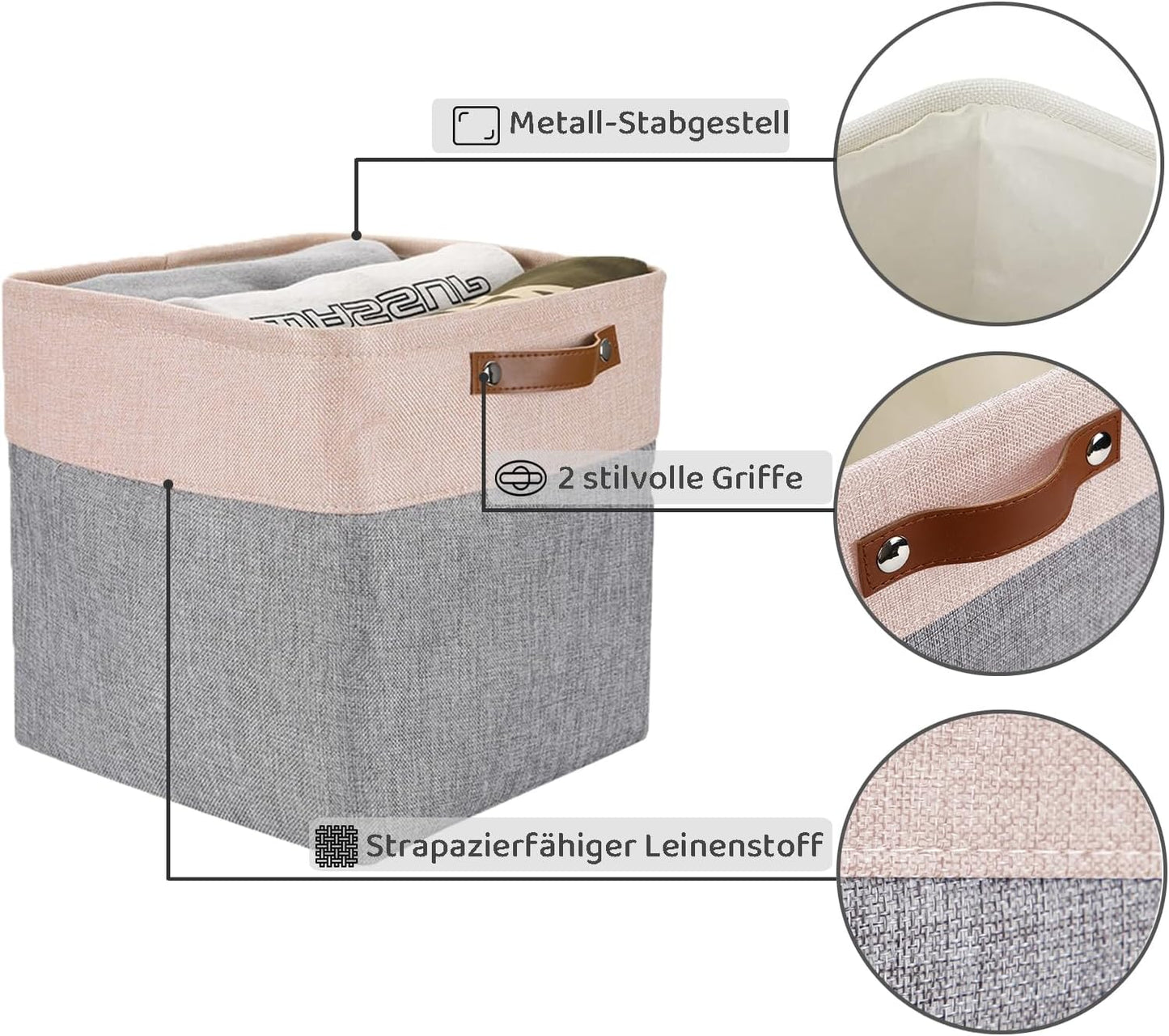 4er-Set Aufbewahrungskörbe für Kallax, 33x38x33cm-4er-Pack Grau Rosa