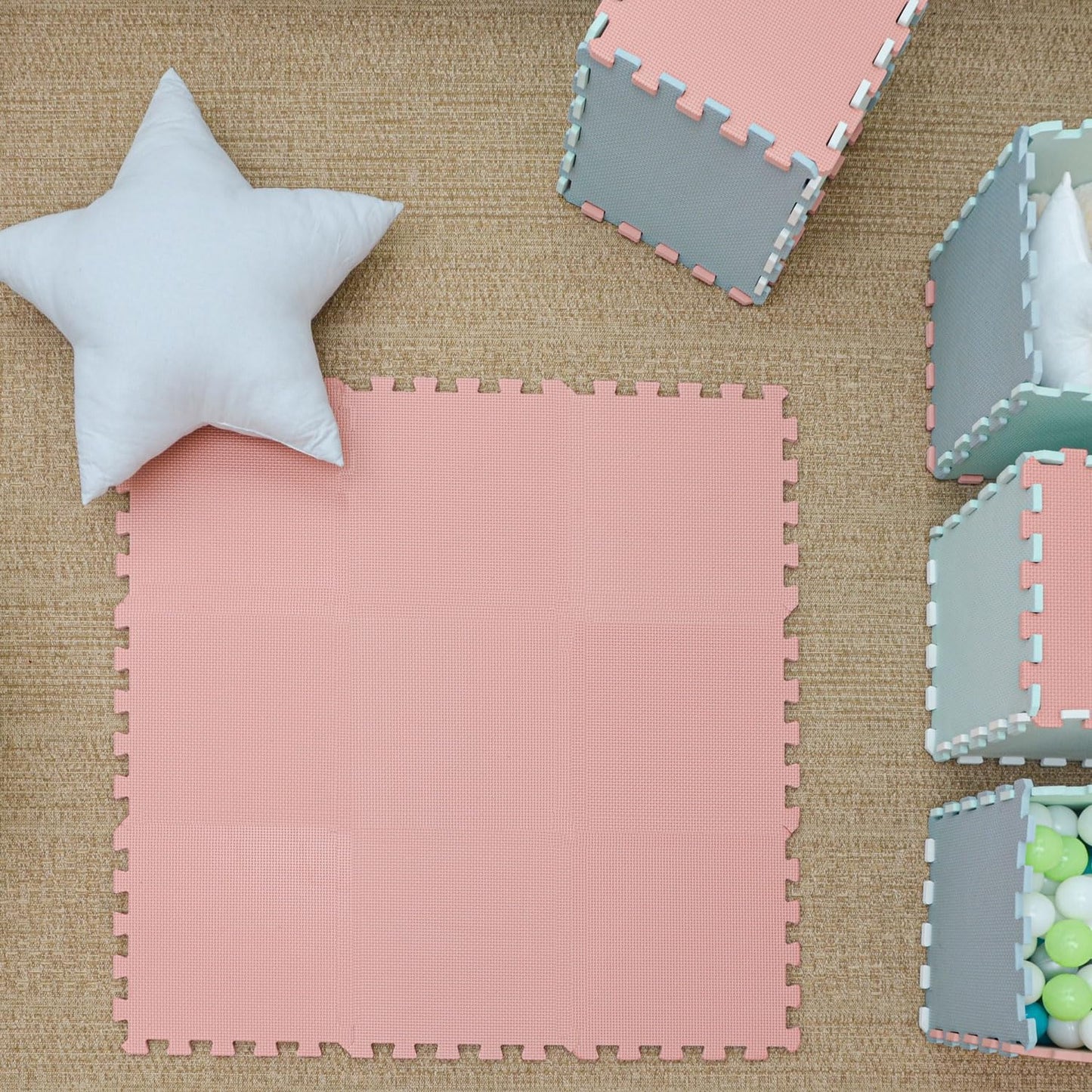 9-teiliges Babypuzzlematte Krabbel- und Spielmatten-Set, Rosa