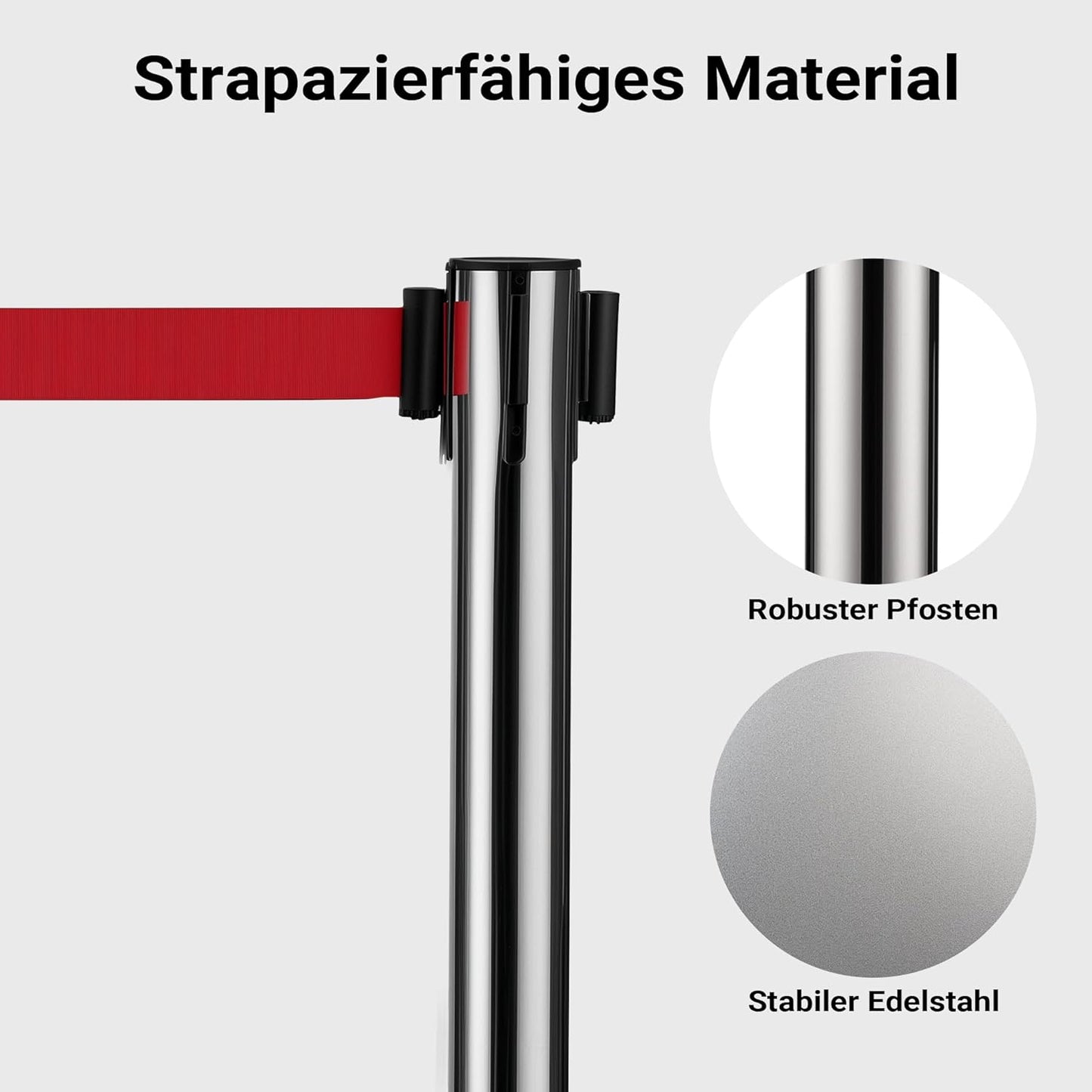 Absperrpfosten mit Zugband, Silberfarben