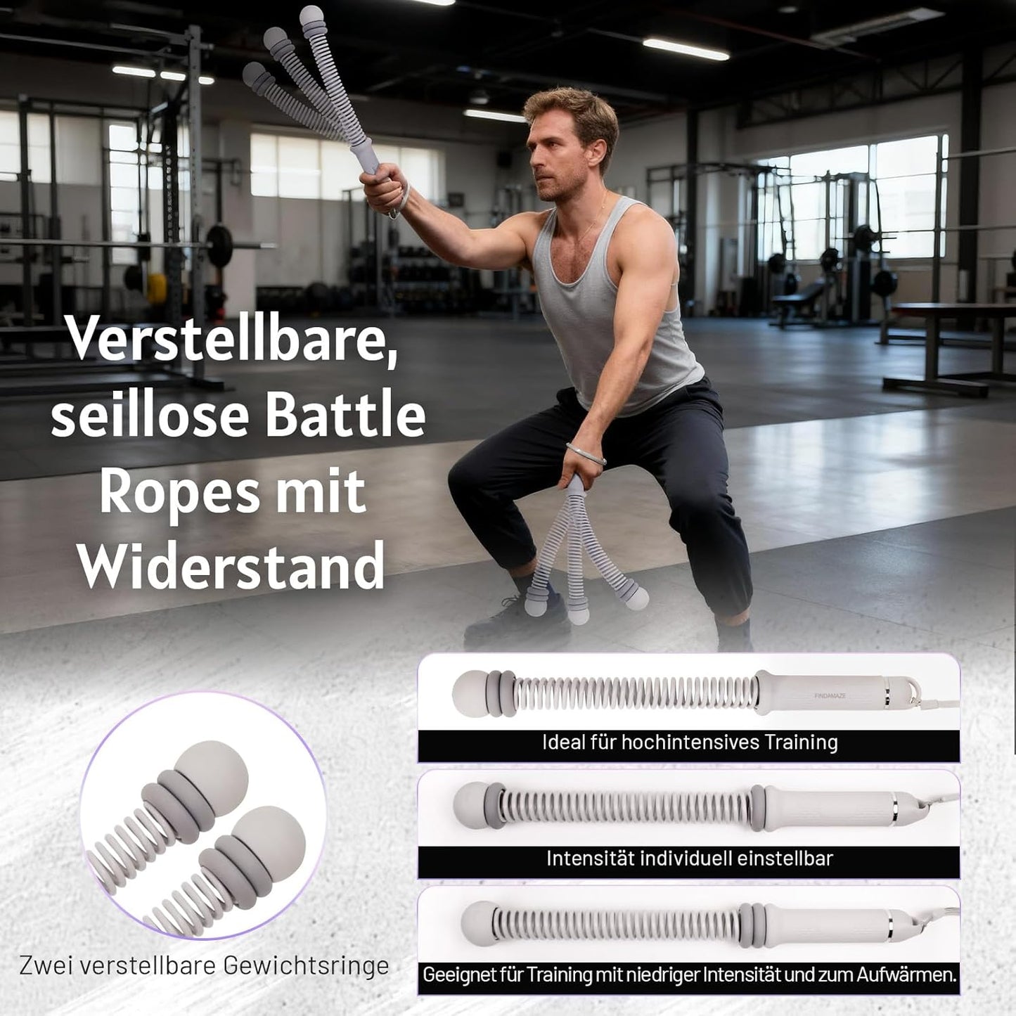 Ropeless Battle Rope für Krafttraining und HIIT, Grau