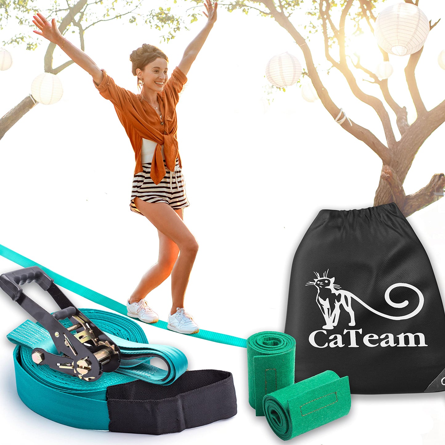 Slackline-Set mit Ratsche und Baumschutzband, Slackline