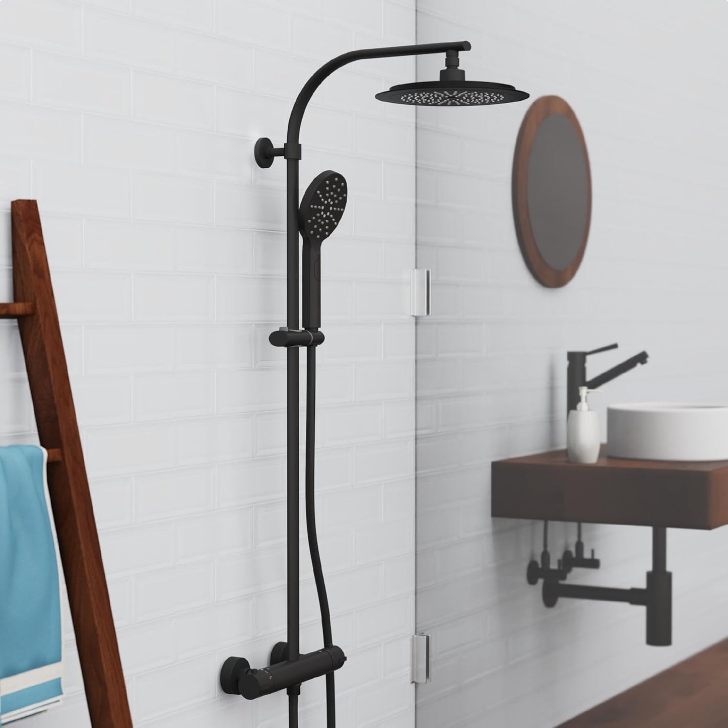 Duschsystem Madura Fresh mit Thermostat und Regendusche, Schwarz