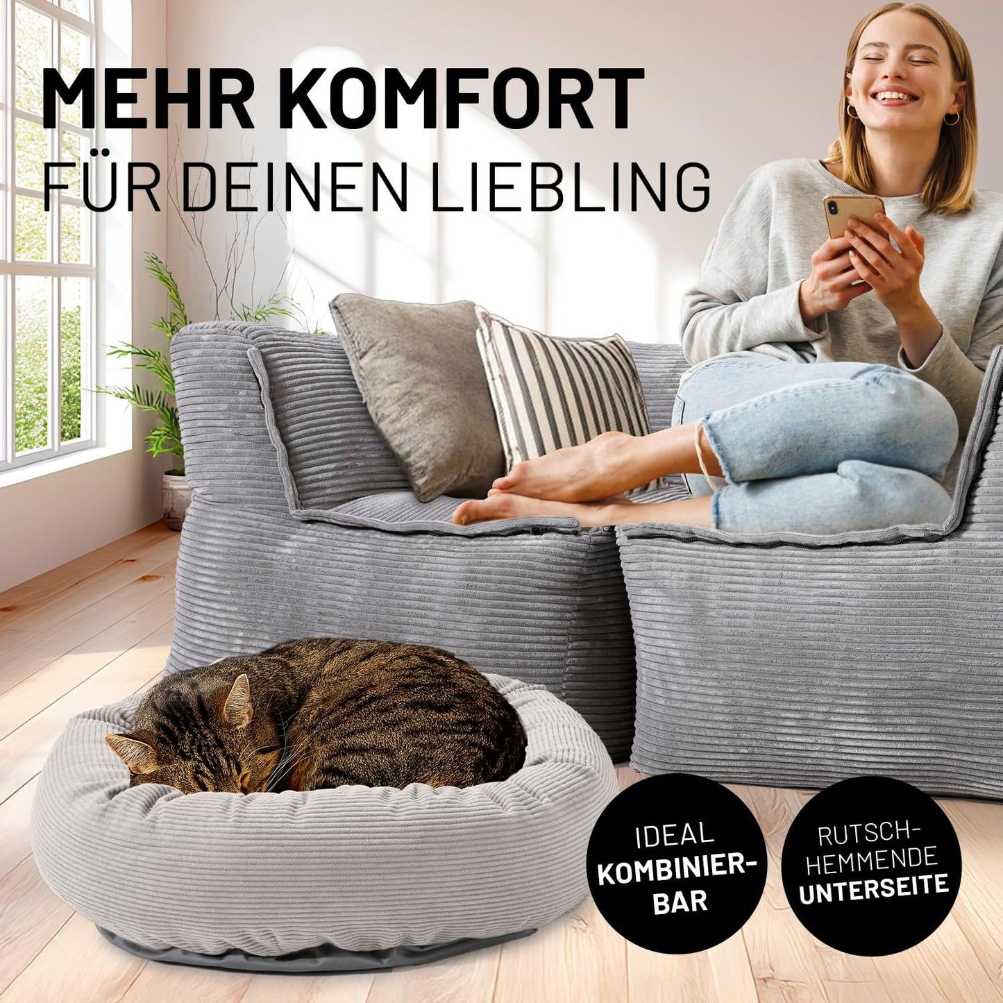 Komfort Katzenbett mit rutschfestem Boden (60 cm), Beige