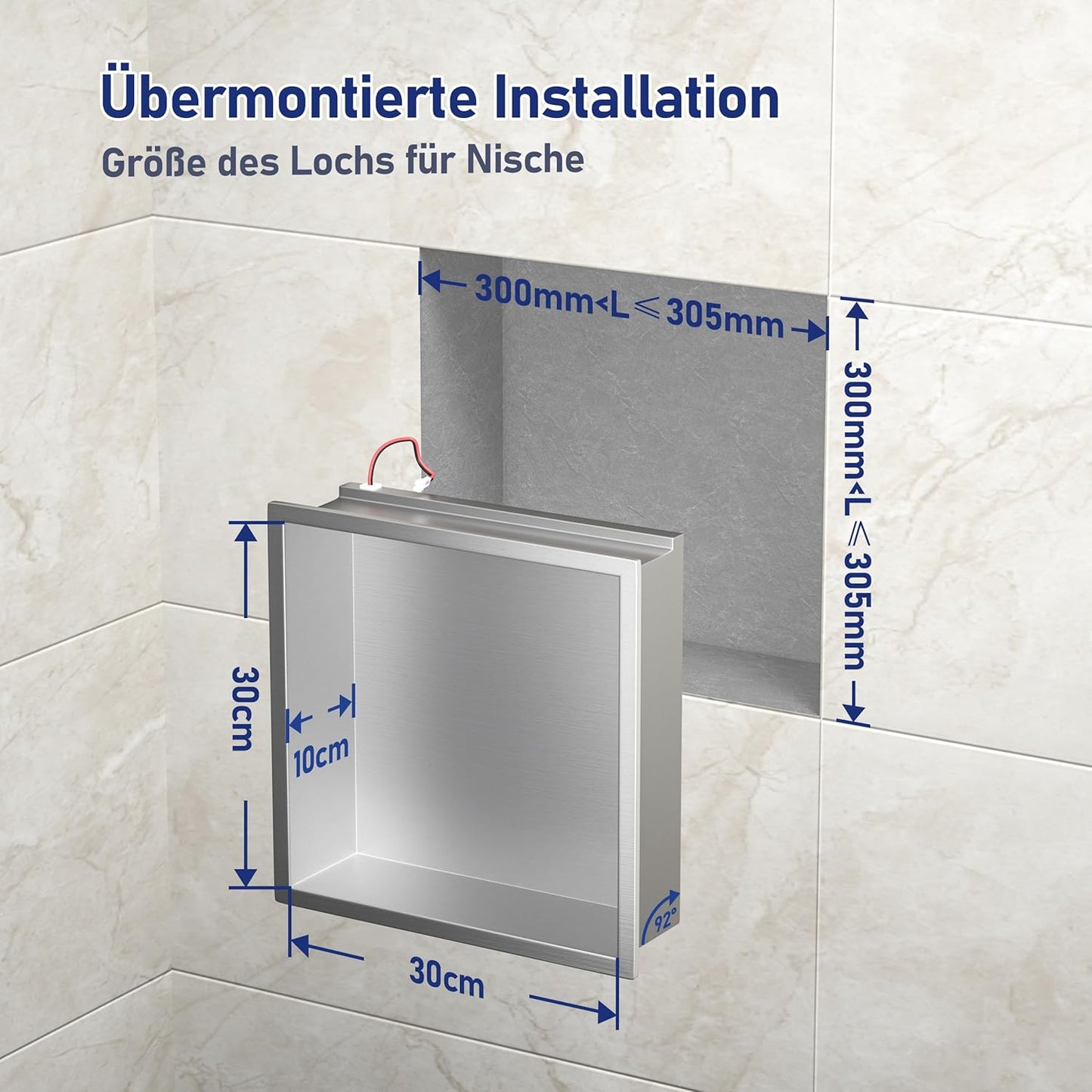 Duschnische mit LED-Licht, Silber 30 x 30 x 10 cm