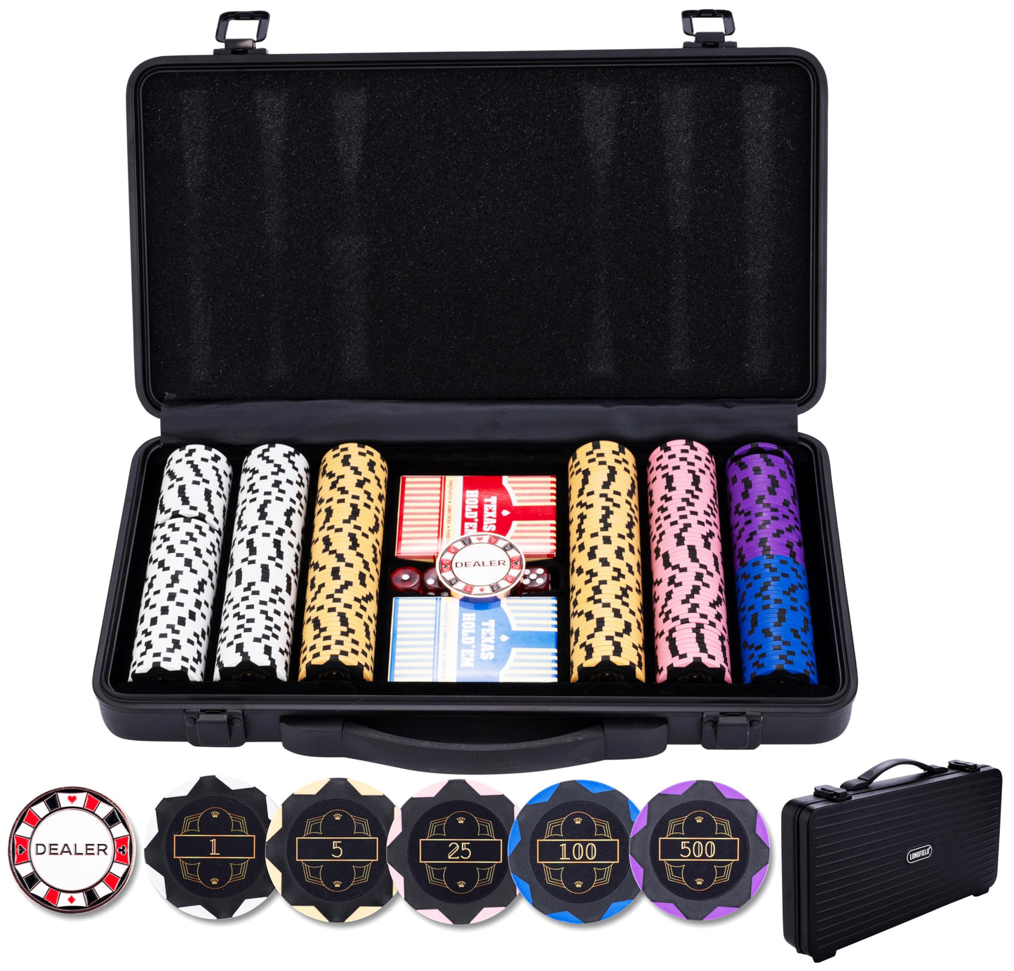 Pokerkoffer mit 300 Chips und Zubehör, 14 Gr - mit Werten 300 Chips 14 g