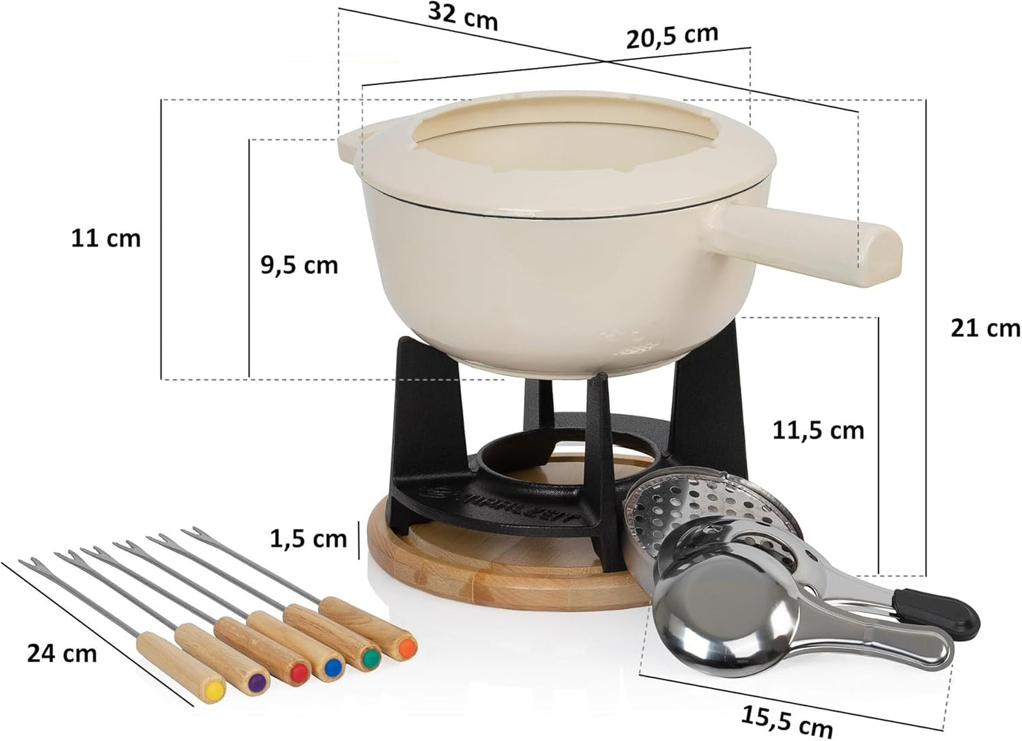 Fondue Set für 6 Personen, Creme / Creme Emailliert
