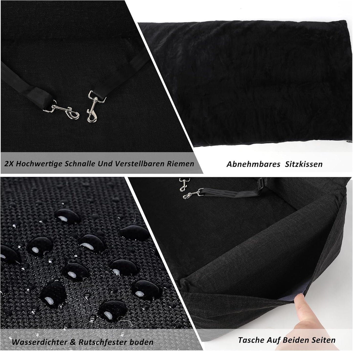 Hunde Autositz mit Sicherheitsgurt, Schwarz(XL)