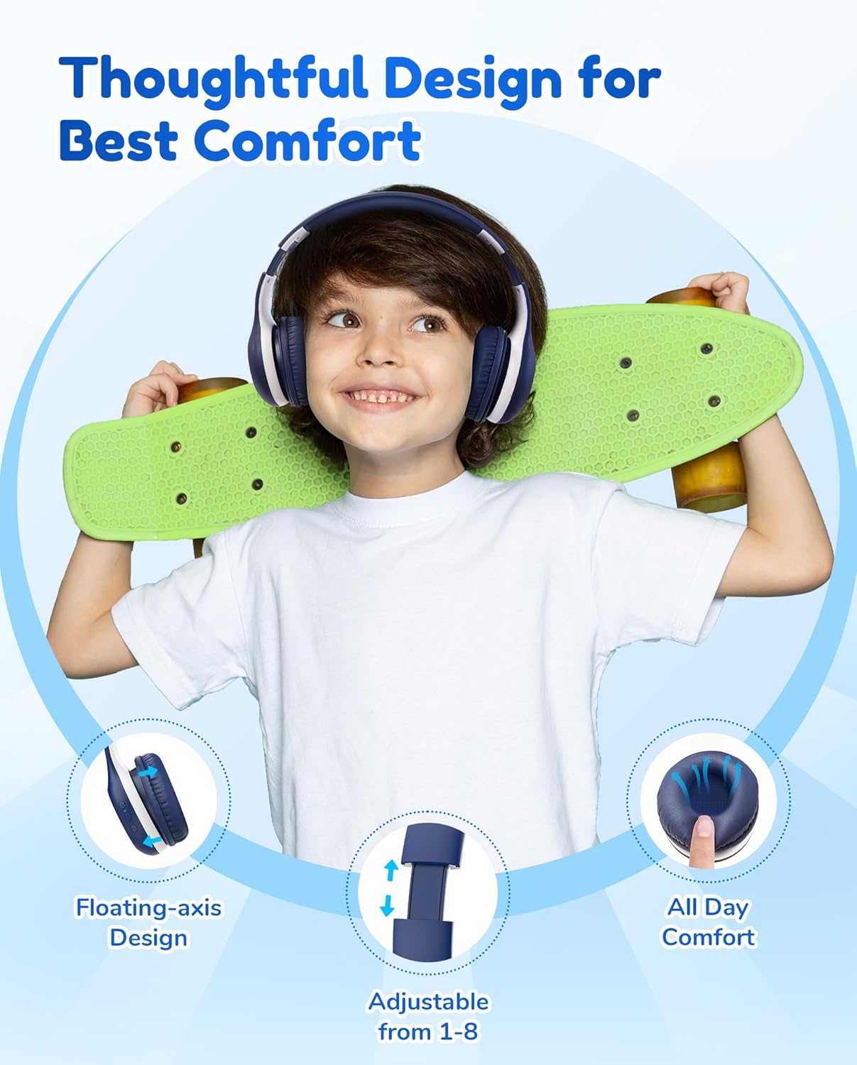 Bluetooth Kopfhörer für Kinder, faltbar, 85/94dBA Marineblau