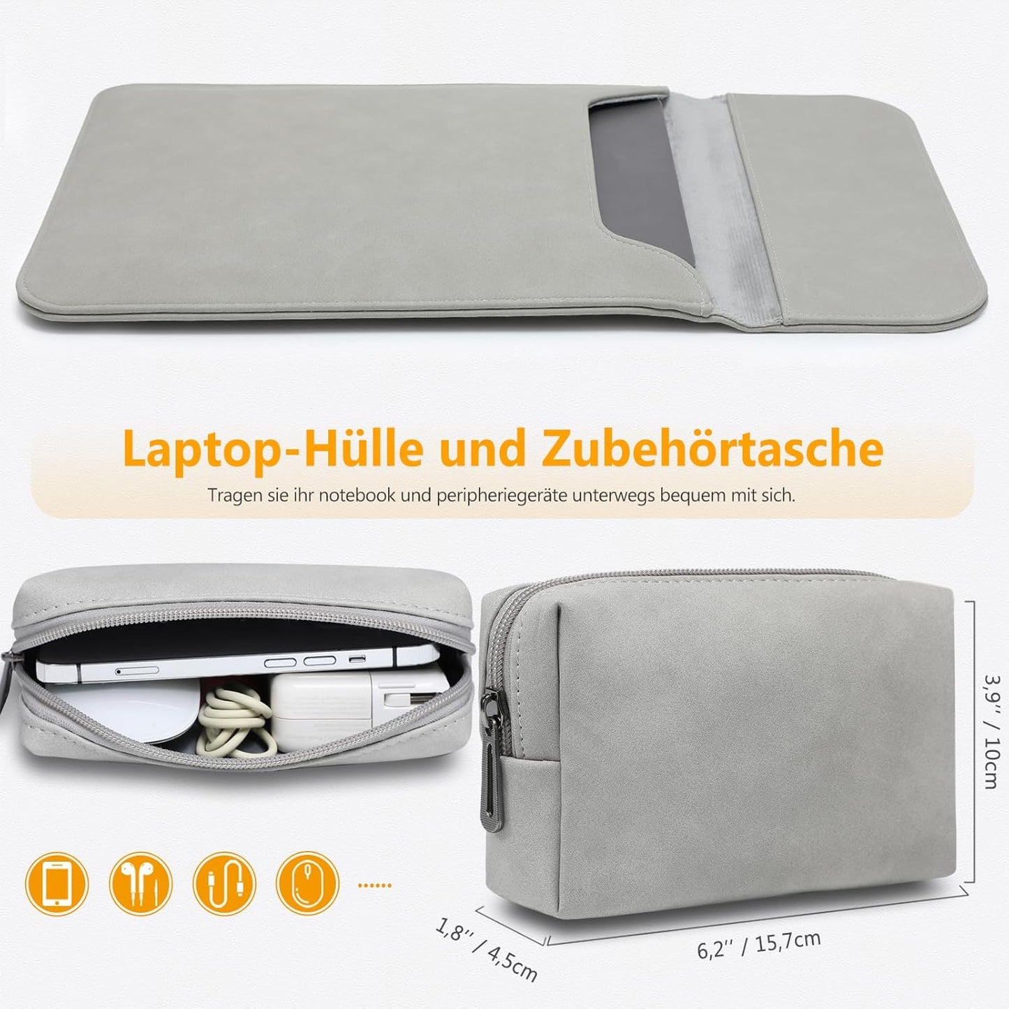 Laptophülle 13,3-14 Zoll für MacBook/Surface/HP, 13,3-14 Zoll Hellgrau