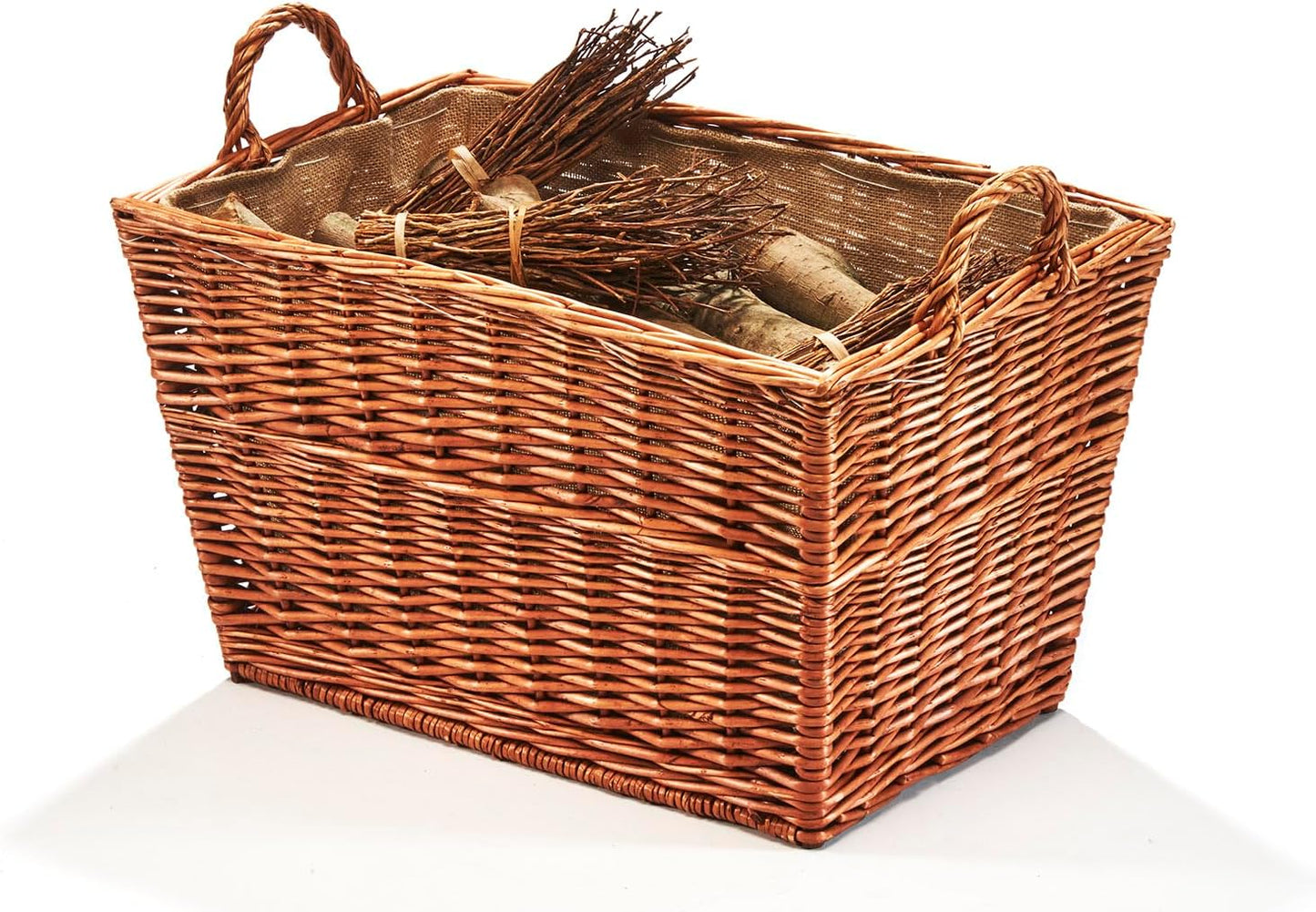 Holzkorb für Kaminholz mit Jutefutter und Henkel