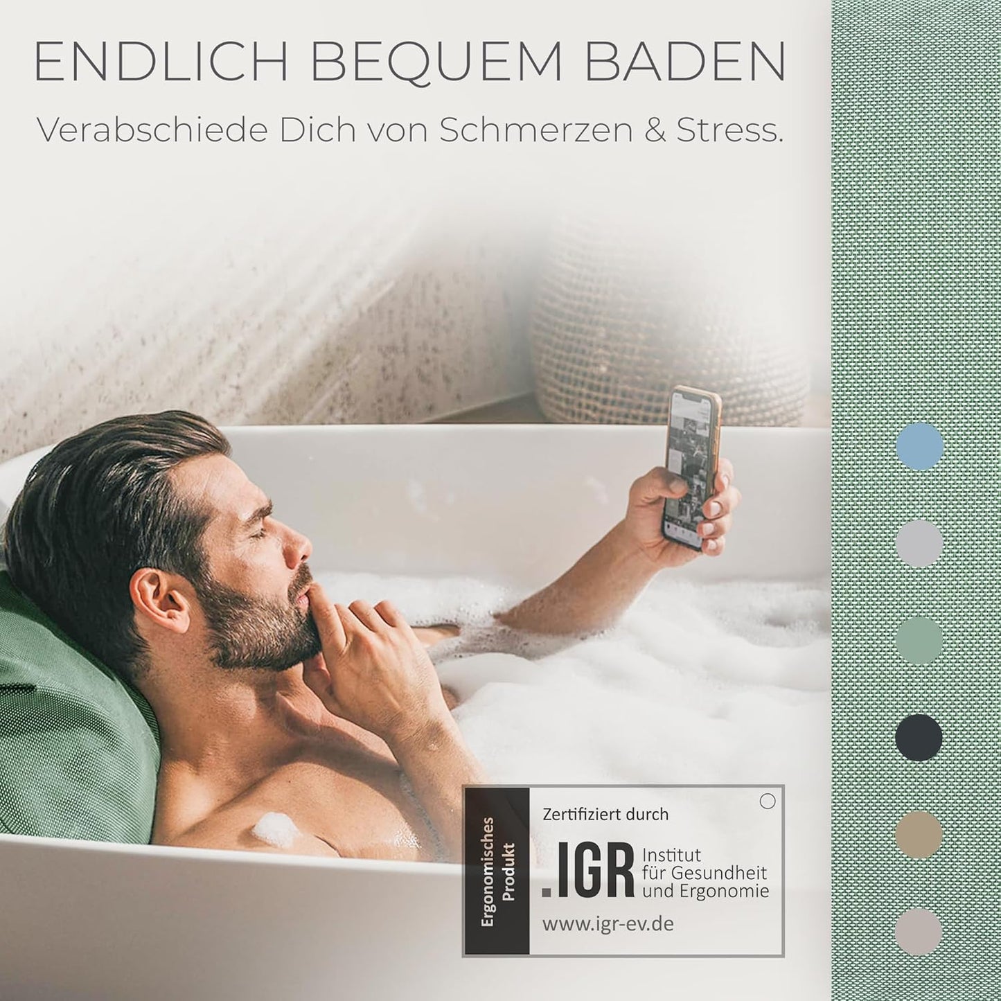 Bequemes Badewannen-Kissen (waschbar, schnelltrocknend), Grün Medium