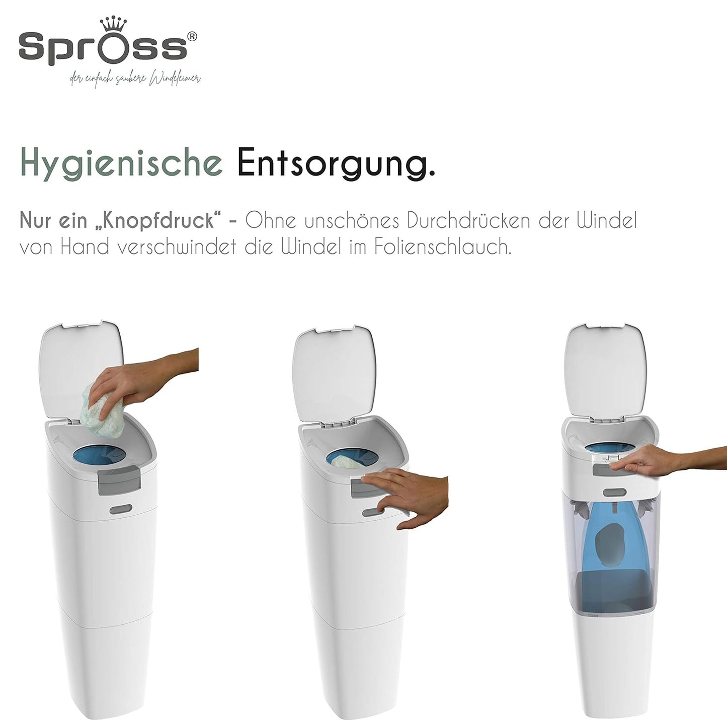 Baby Windeleimer inkl. Nachfüllkassette, 2 Stück (1er Pack) ; weiss-grau