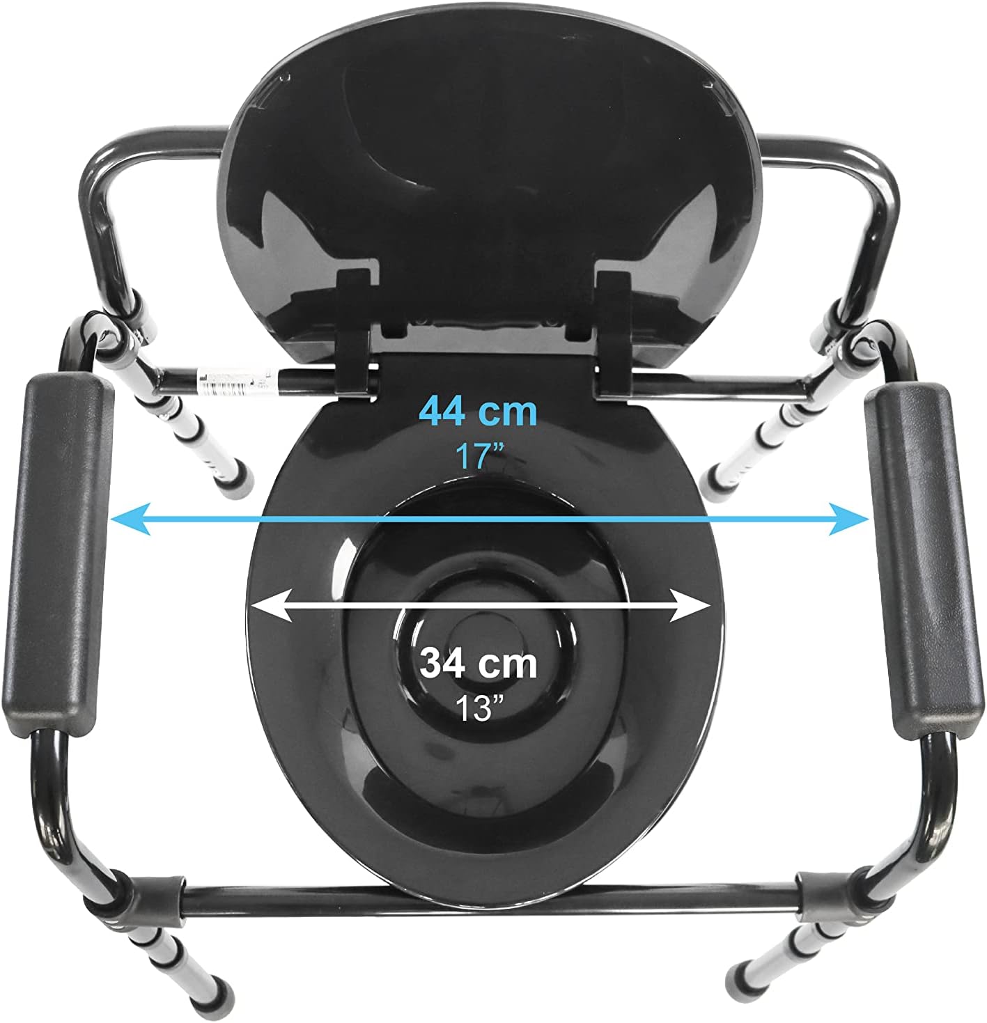 Höhenverstellbarer Toilettenstuhl mit Eimer, Schwarz