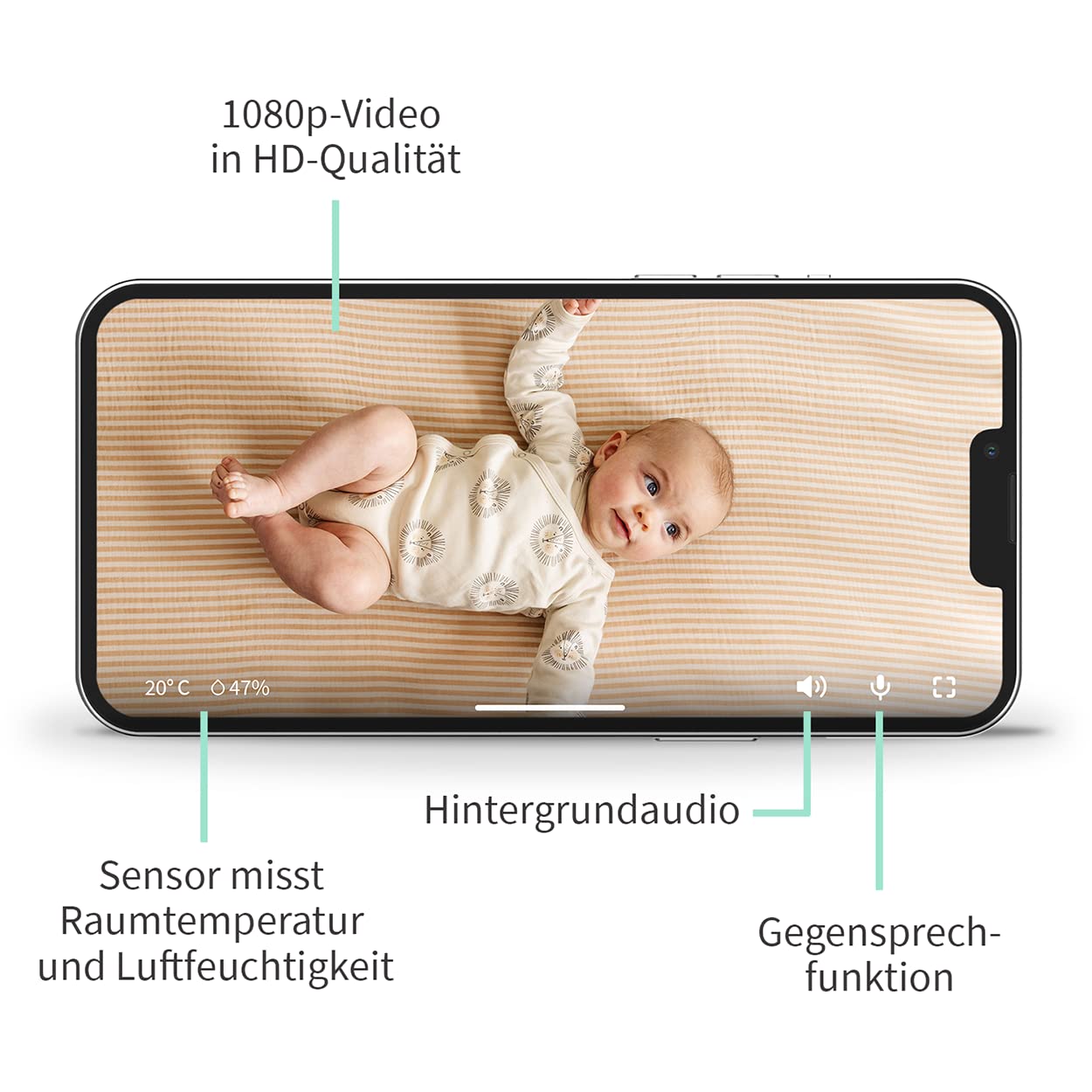 Cam 2 Babyphone mit Videofunktion und App-Steuerung, Weiss
