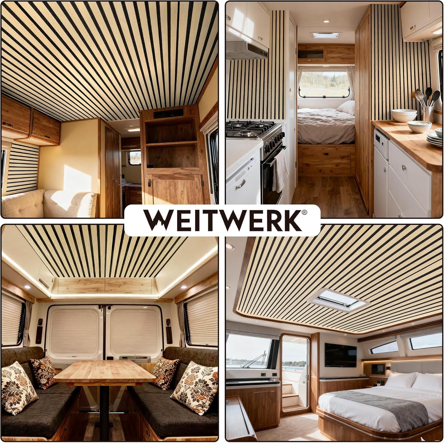4er-Set Camper Ausbau Paneele, 2,42m², Eiche / Schwarz 4er Set - (2,42m²)