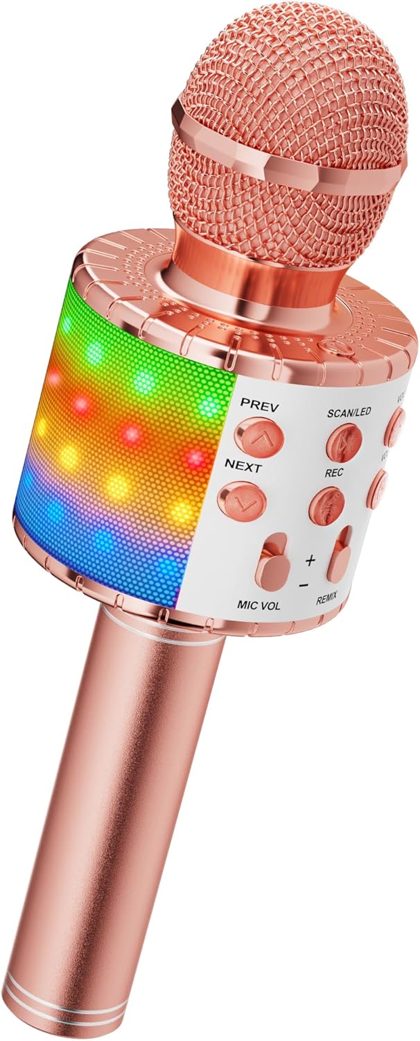 LED Karaoke Mikrofon Kinder mit Stimmenverzerrer, Roségold