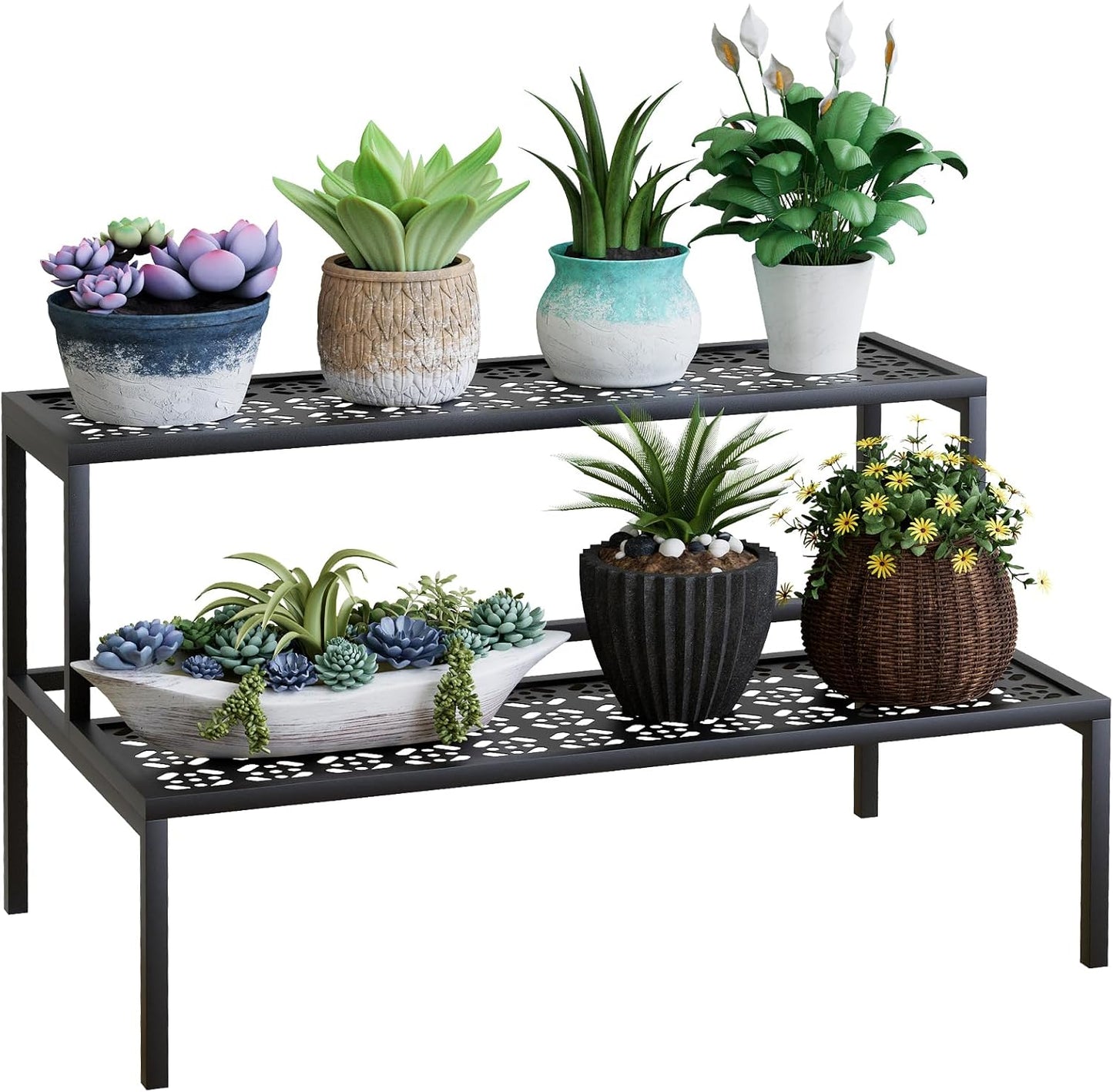 Metall Blumentreppe für Indoor & Outdoor (2-stufig), 2 Stufen-Schwarz
