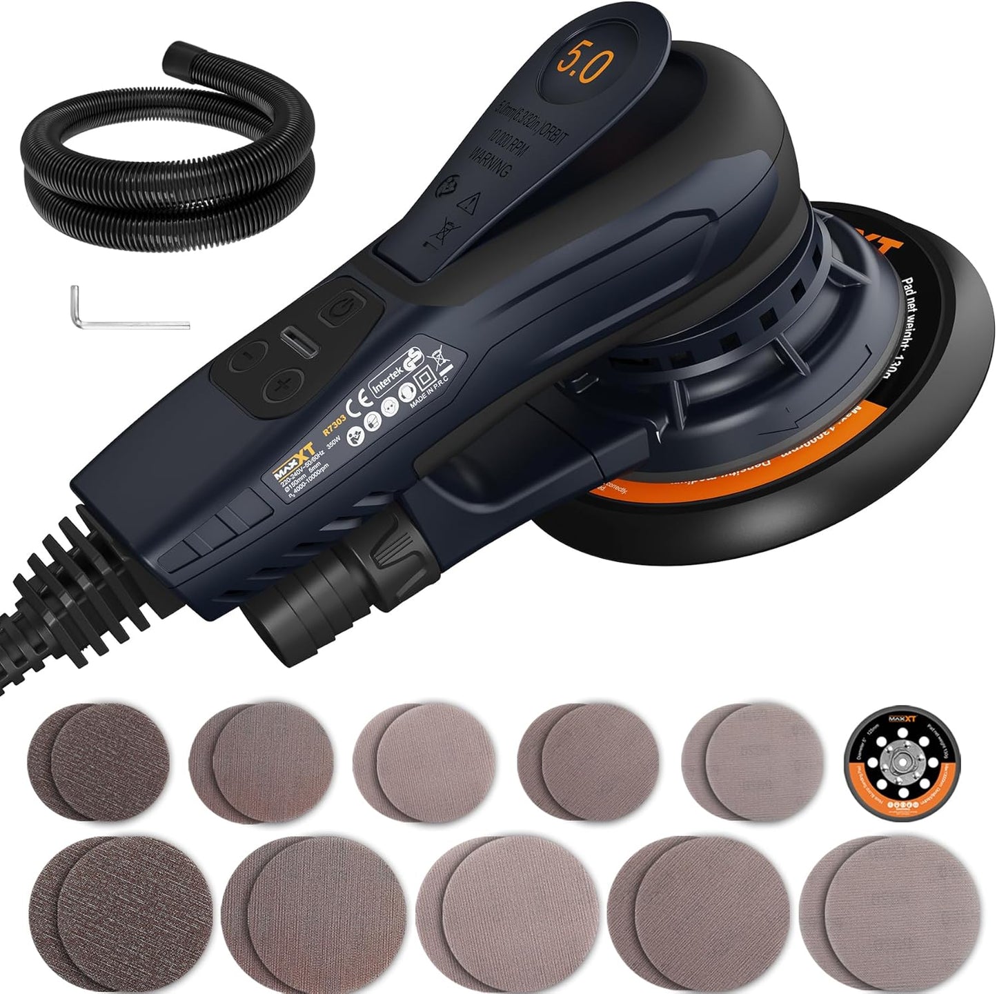 Exzenter Schleifer mit variabler Geschwindigkeit, 5.0 mm - 150 mm Platte + 125 mm