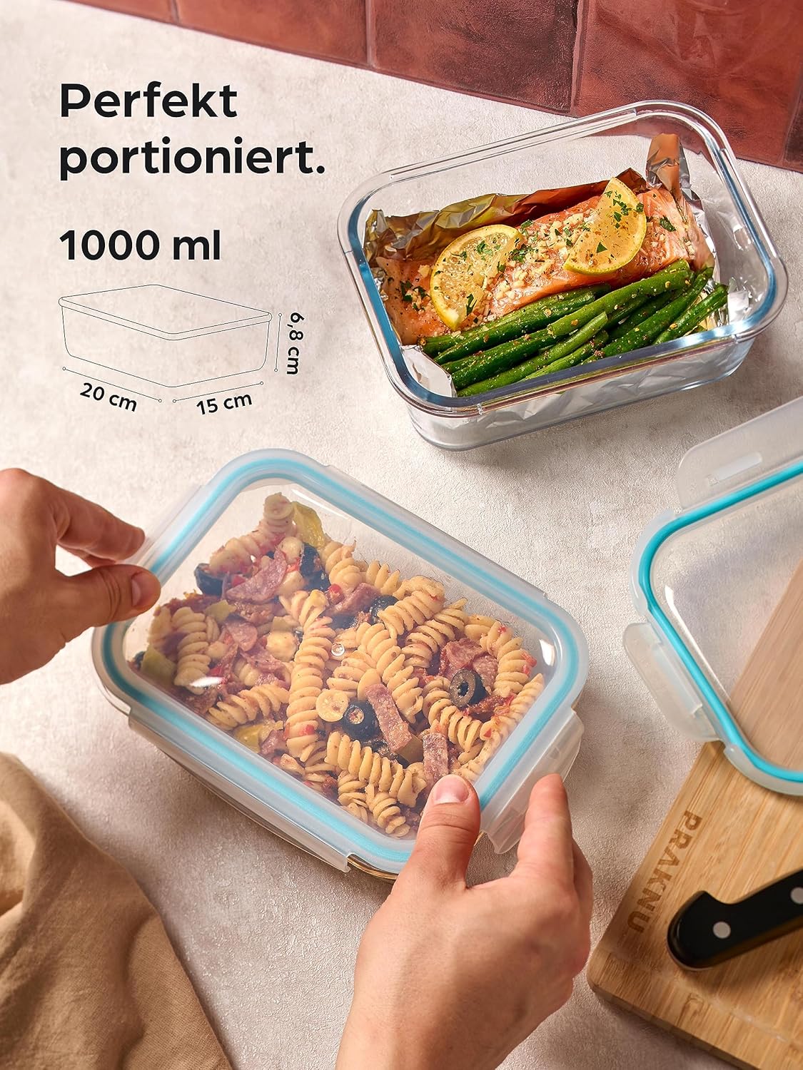 Glasbehälter-Set mit Deckel (4 Stück, 1000ml), Klar