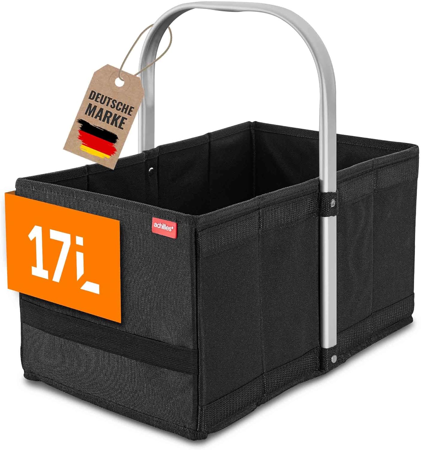 Klappbarer Einkaufskorb-Box mit Alu-Griff, Schwarz