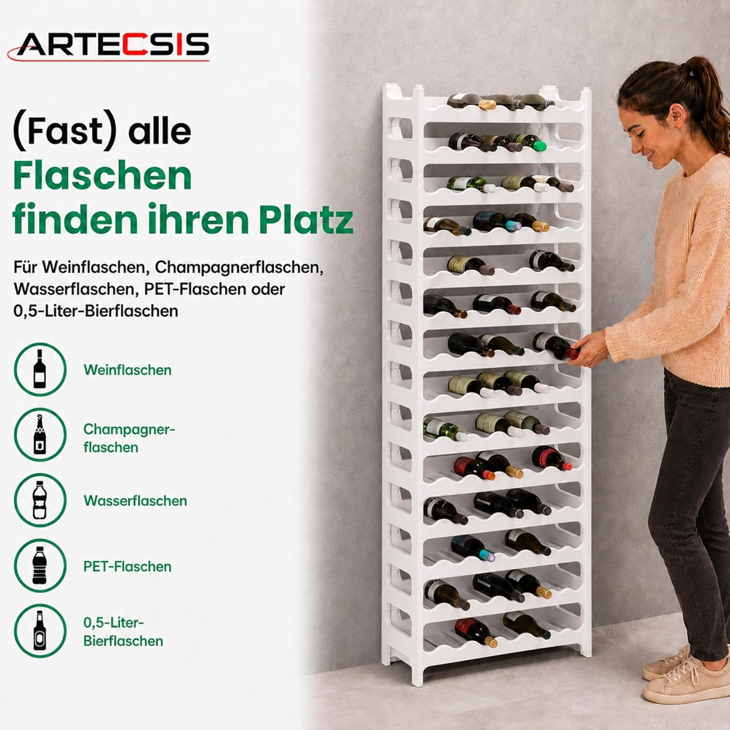 Weinregal stapelbar, Weiss 72 Flaschen