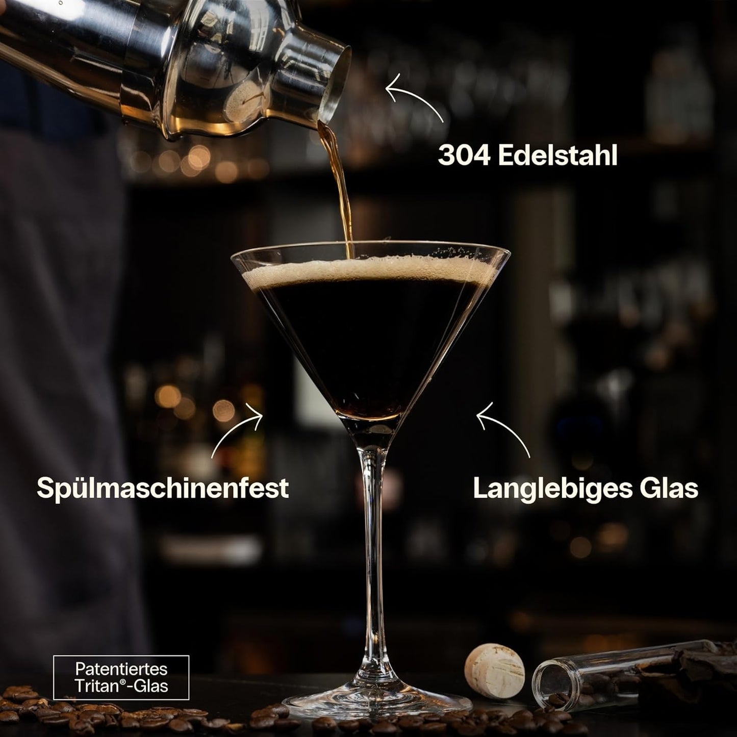 8-teiliges Cocktail-Set mit Shaker und Gläsern, Silver