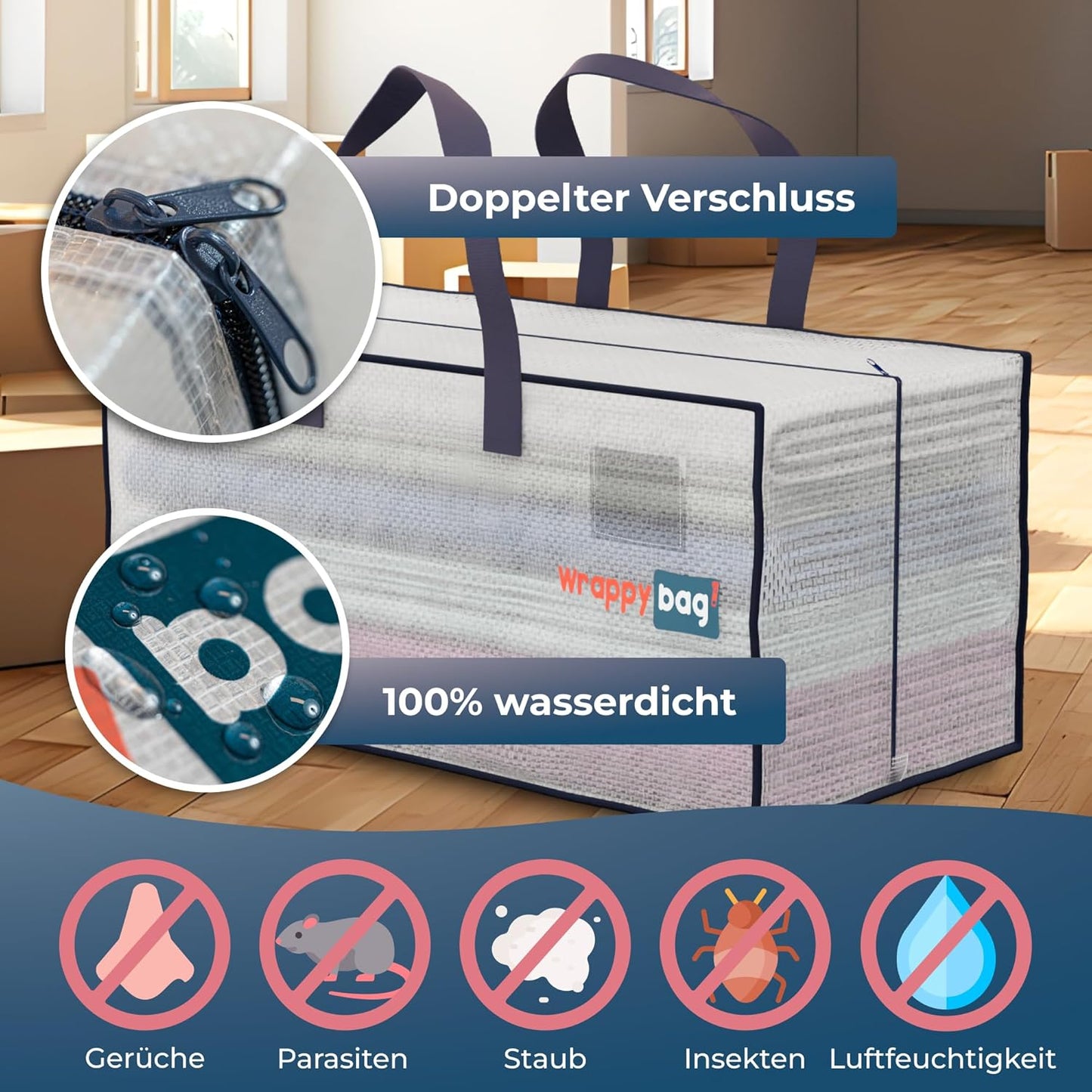 Grosse Kunststoff-Aufbewahrungstaschen, 4 Stück Transparentem Kunststoff