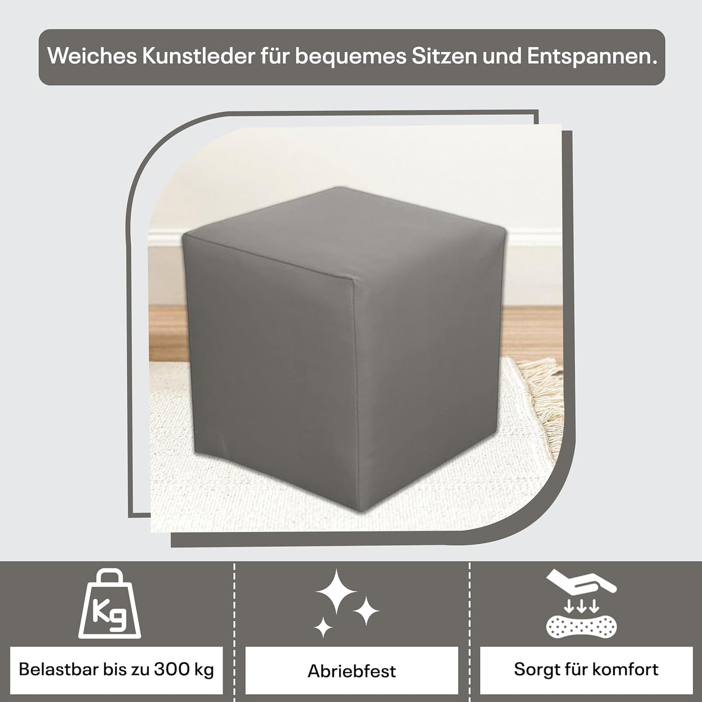 Gepolsterter Sitzwürfel, Grau