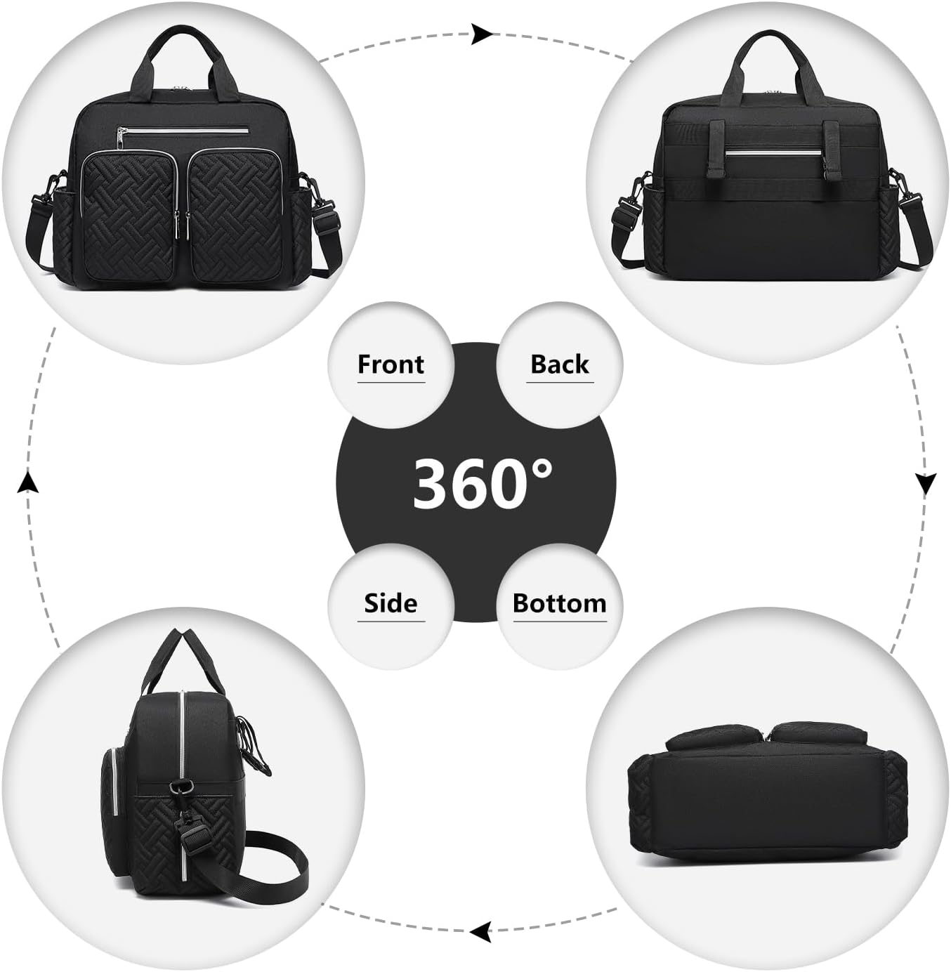 Baby-Wickeltasche mit Wickelauflage, 37 Zentimeter x 14,5 Zentimeter x 37 Zentimeter Grosse Tasche mit Wickelauflage Schwarz