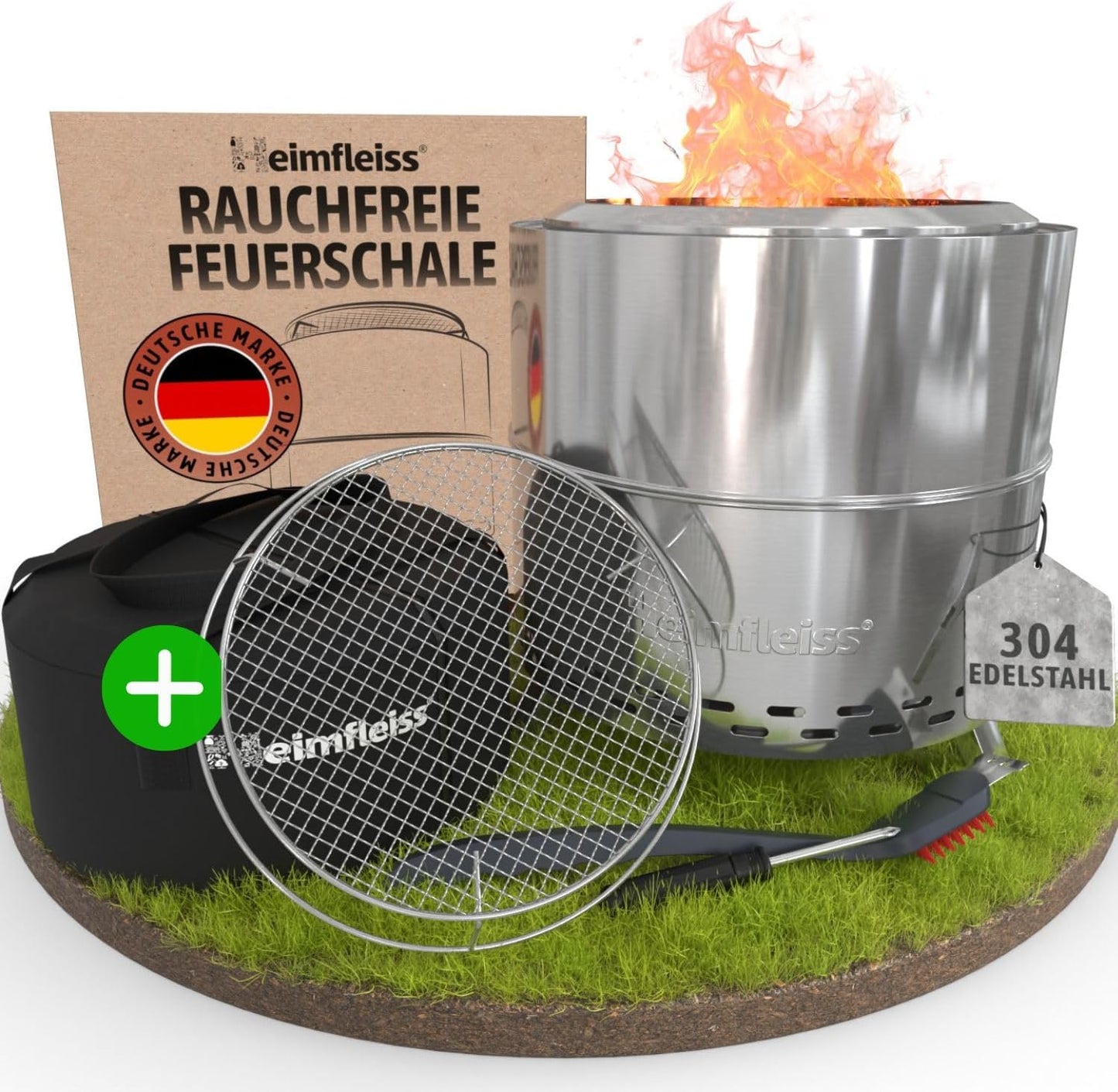 Rauchfreie Feuerschale mit Grillrost, Ø 50 cm Silber