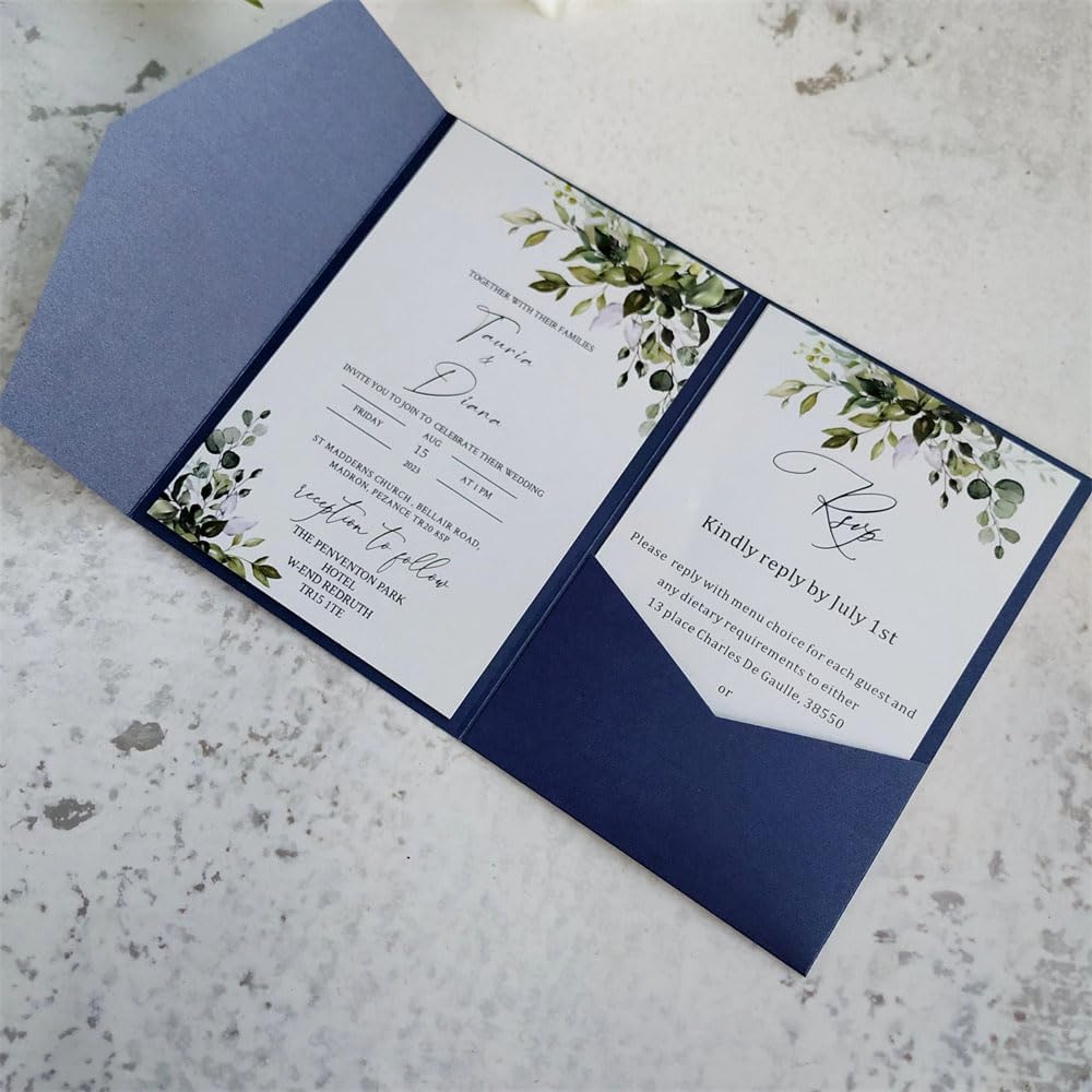 25 Stück Einladungskarten mit Umschlag, blau