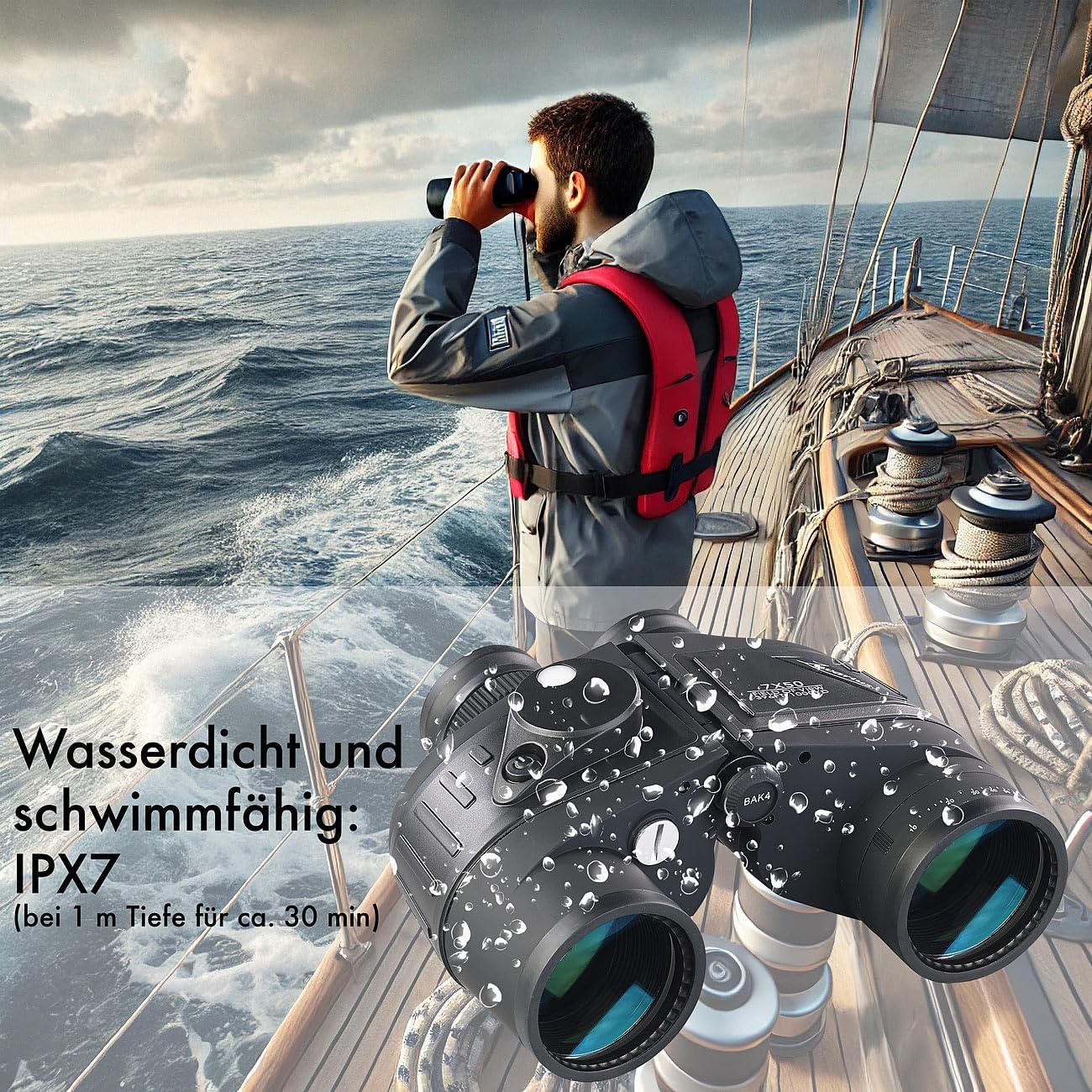 Marine-Fernglas mit Kompass & Entfernungsmesser