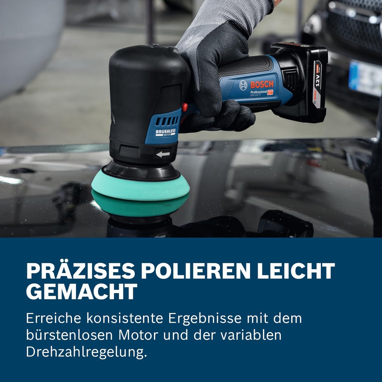 Akku-Polierer GPO 12V-77 mit Polierschwämmen