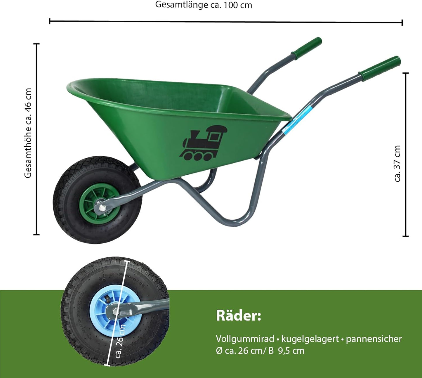 Kinderschubkarre mit Lokomotive, Lokomotive | Grün