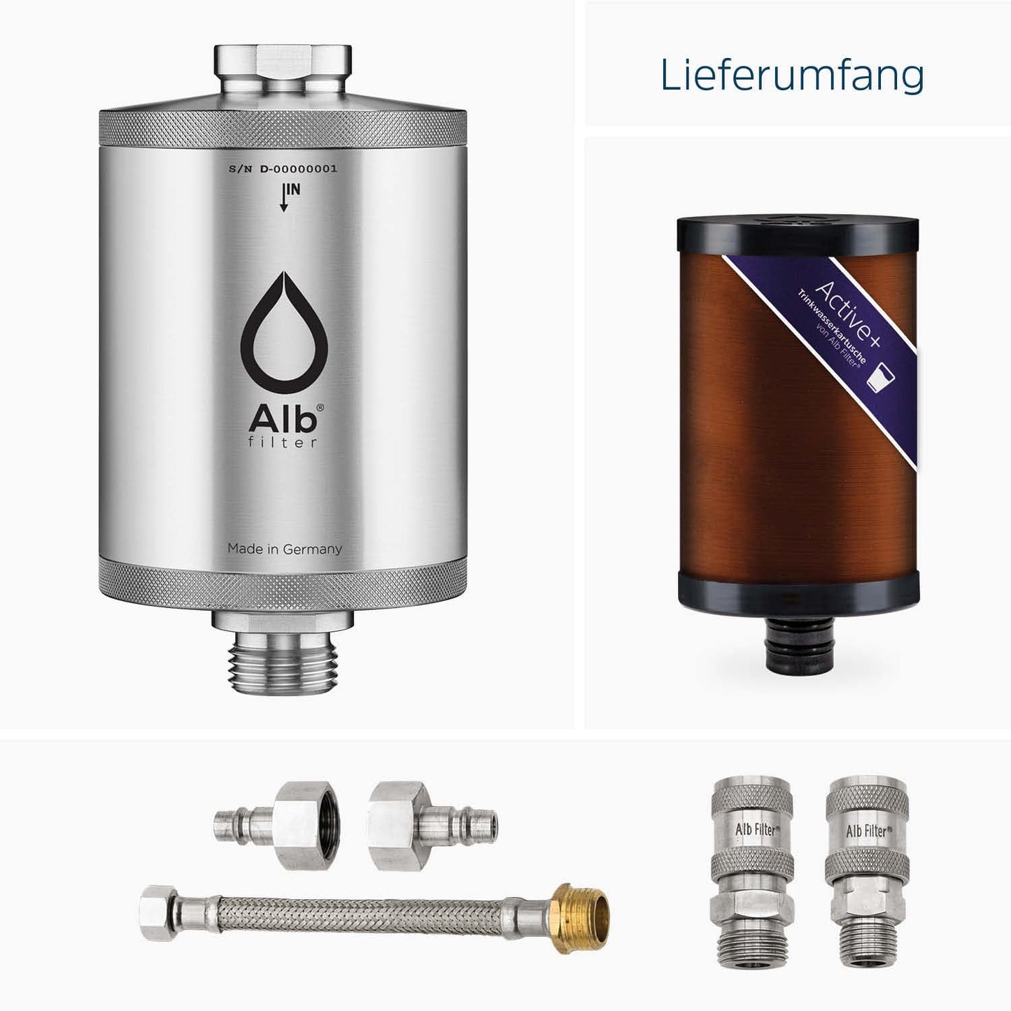 Active Wasserfilter mit Kartusche, Edelstahl Natur