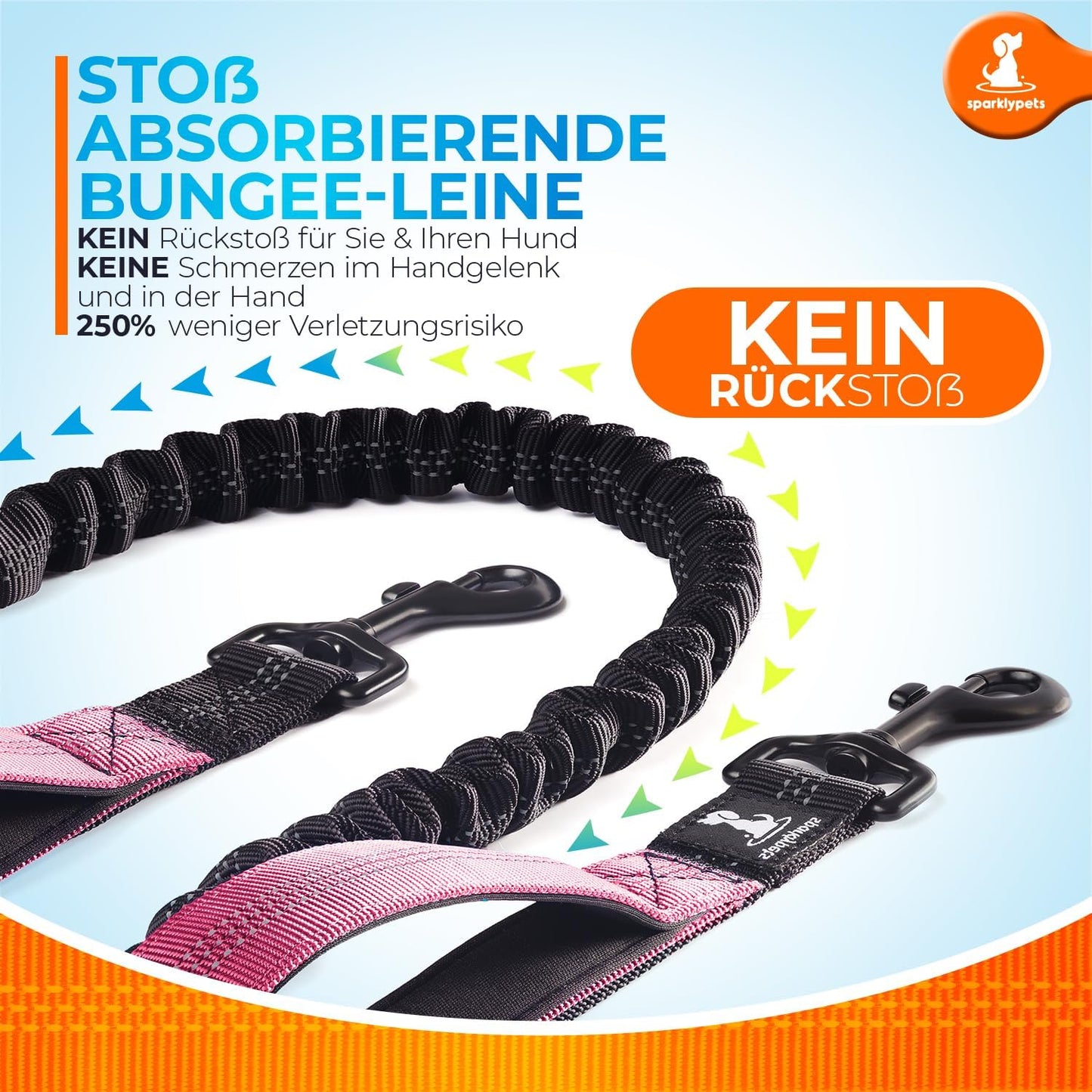 2 in 1 Joggingleine für Hunde mit Doppelgriff, Stossdämpfer und Bauchgurt, Rosa Für ein Hund