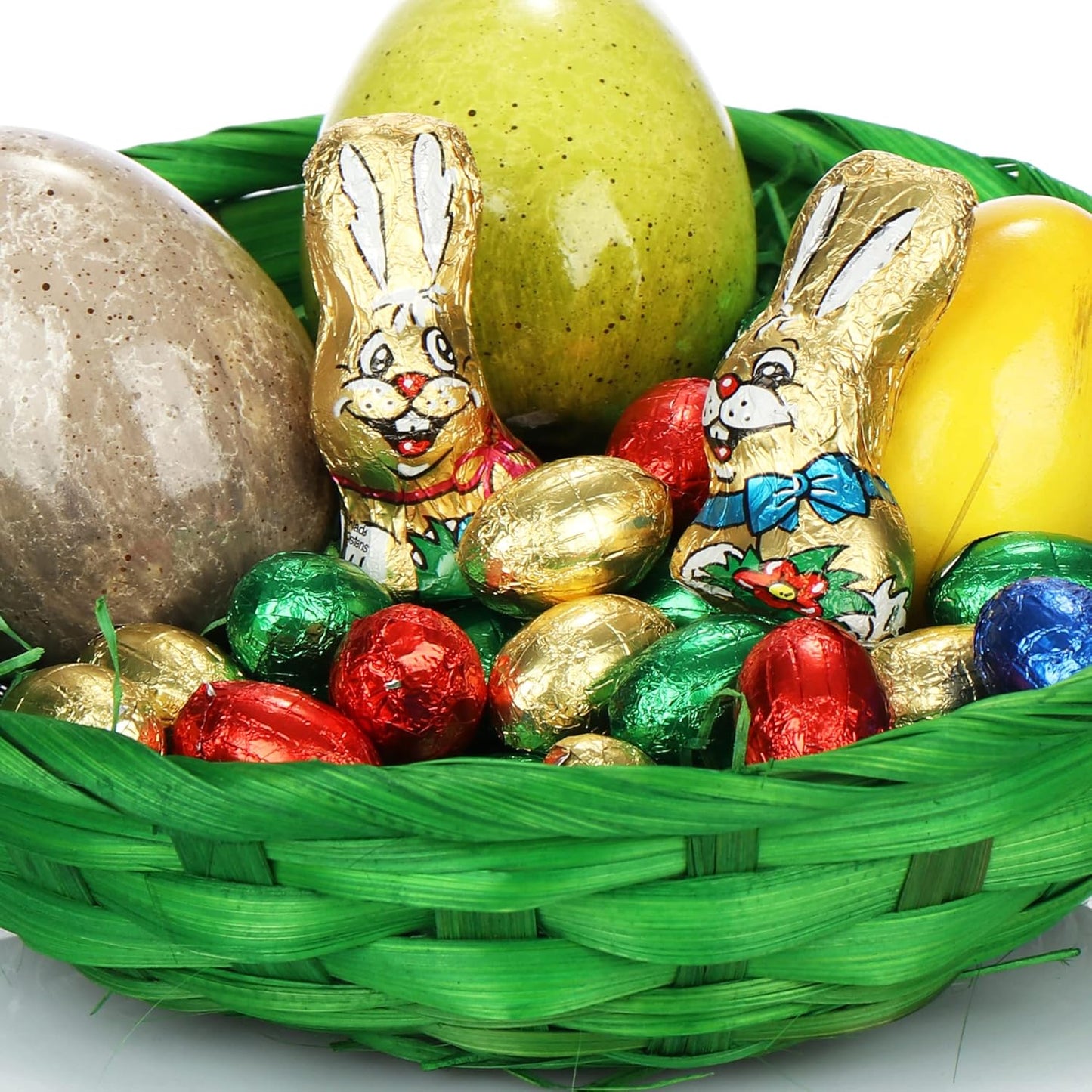 4-teiliges Osterkörbchen-Set mit mit Deko Gras und Eierfarben, Set 4 - Grün