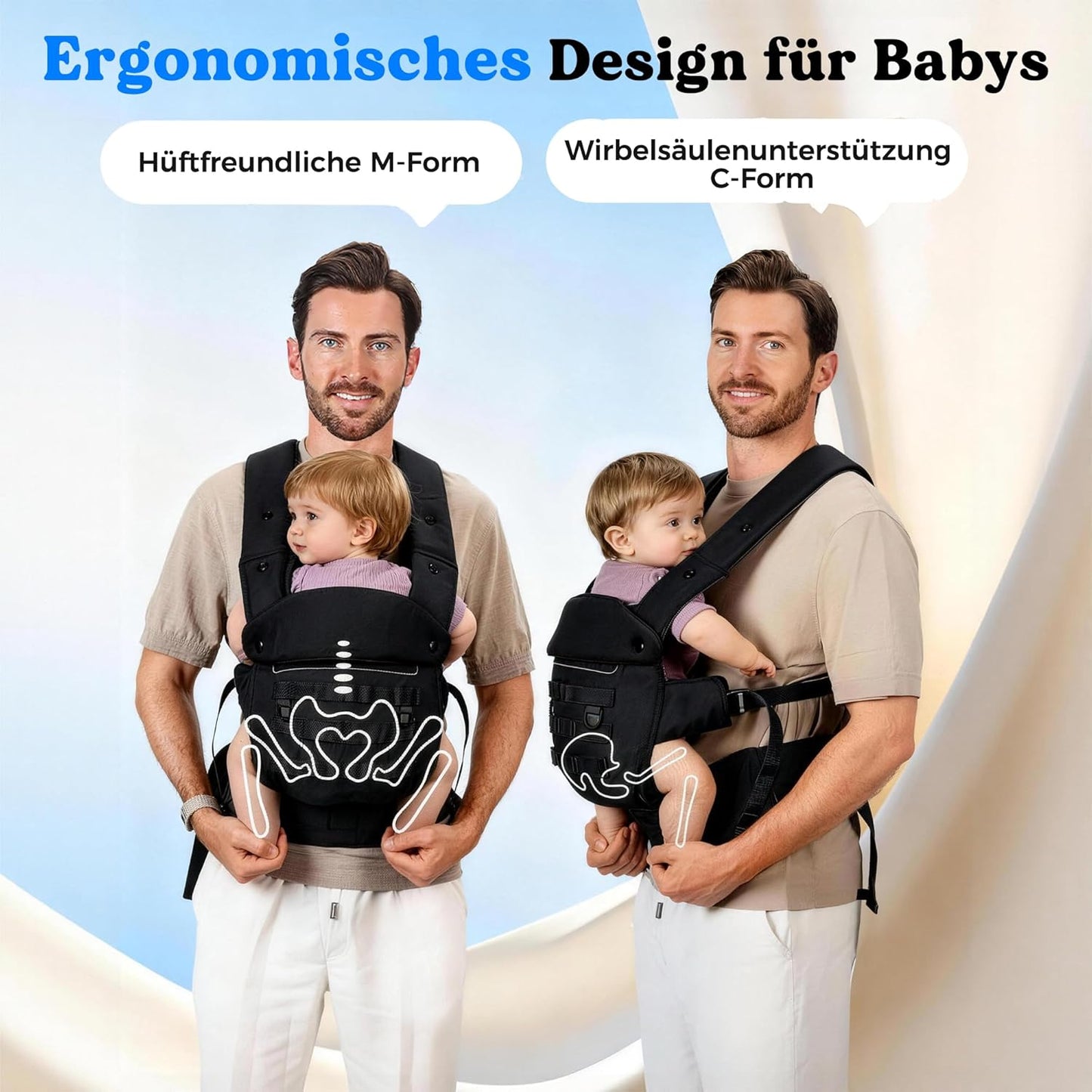 Ergonomische Babytrage für Väter, Schwarz