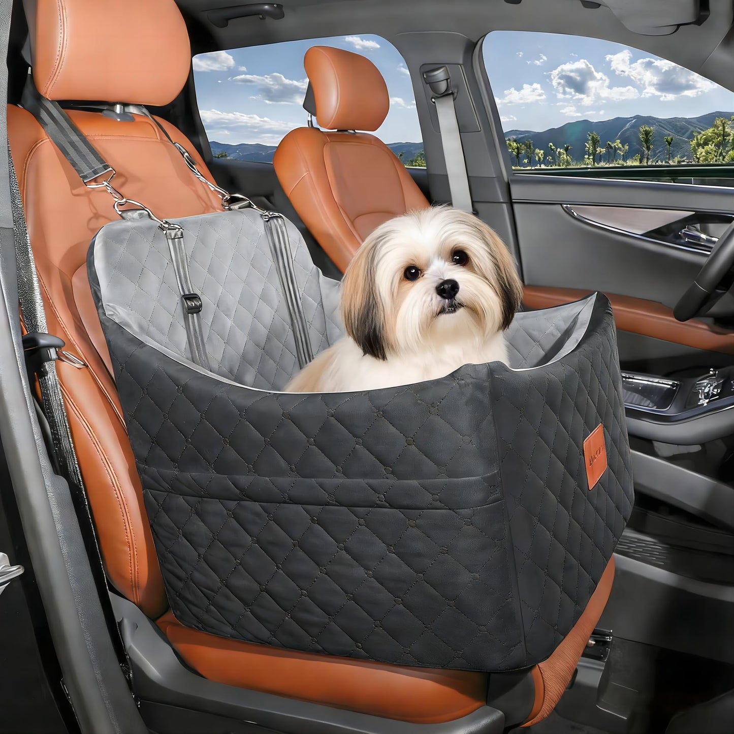 Erhöhter Autositz für Hunde, Schwarz Grau Mittel