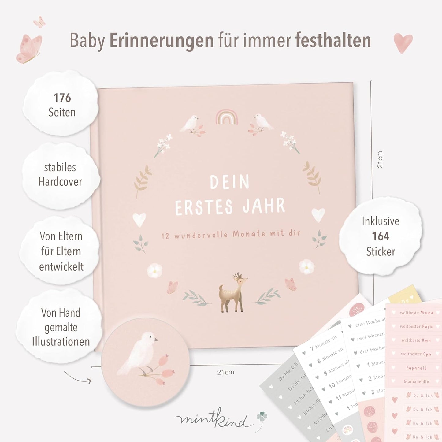 Babyalbum, mit Stickerset, Blumen