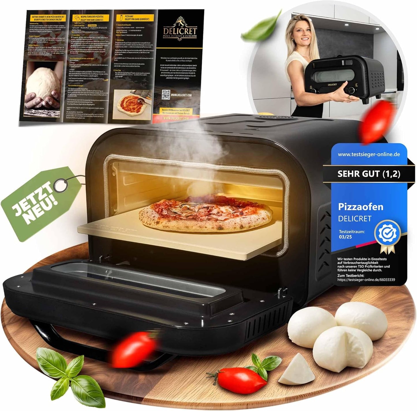 Elektrischer Pizzaofen bis 450℃, 1700W