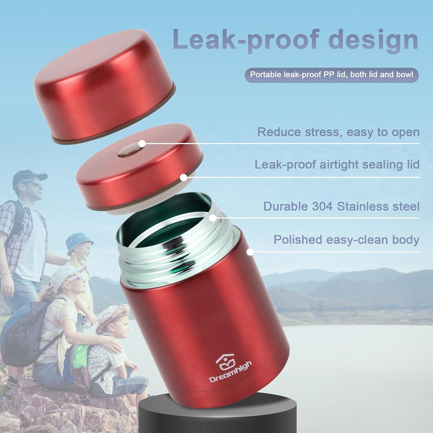 Thermobehälter für Essen, 800 ml, Red-800ml