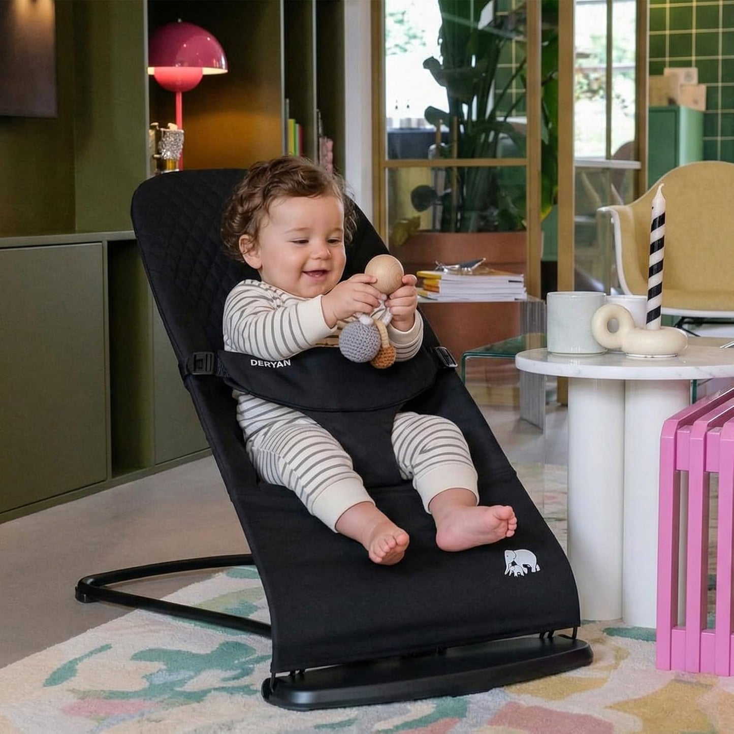 Ergonomische Babywippe Buddy, verstellbar & klappbar, Schwarz