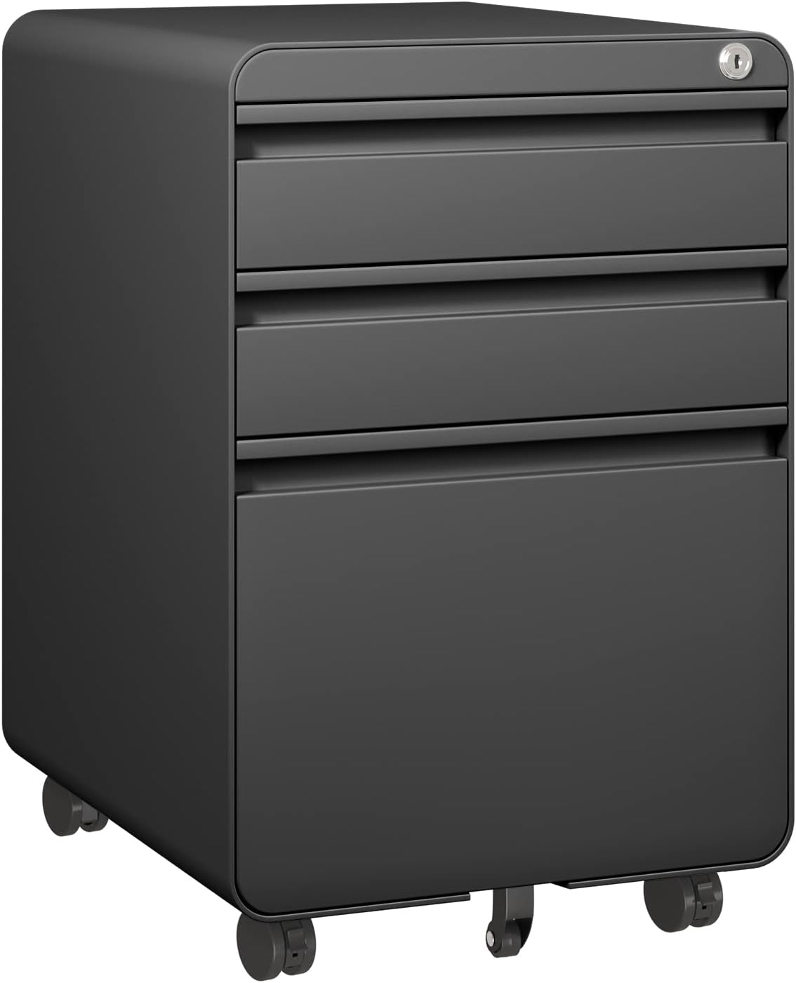 Stahl Rollcontainer mit 2 Schubladen und Hängeregistratur, Schwarz