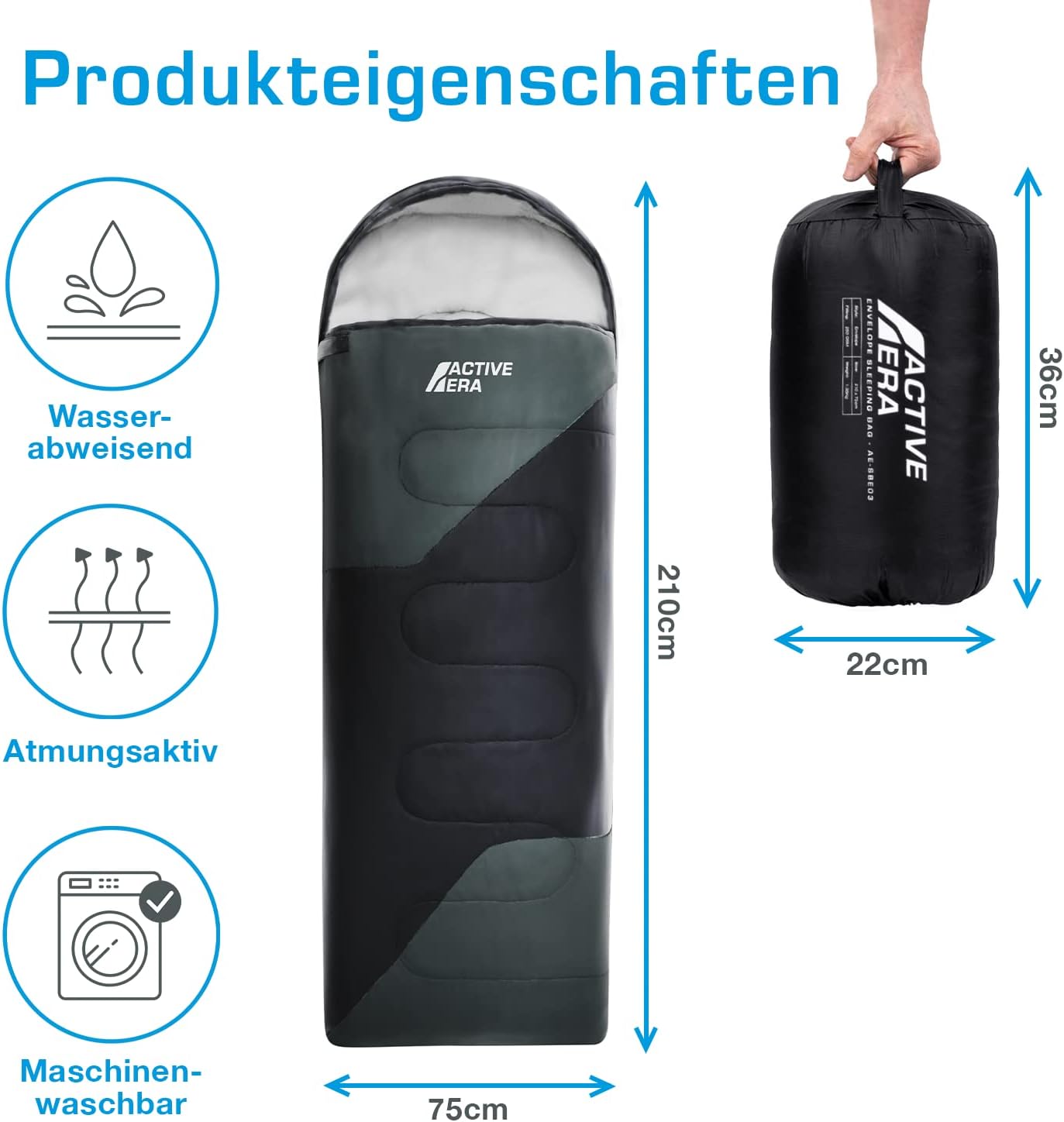Wasserabweisender Mumienschlafsack, Schwarz