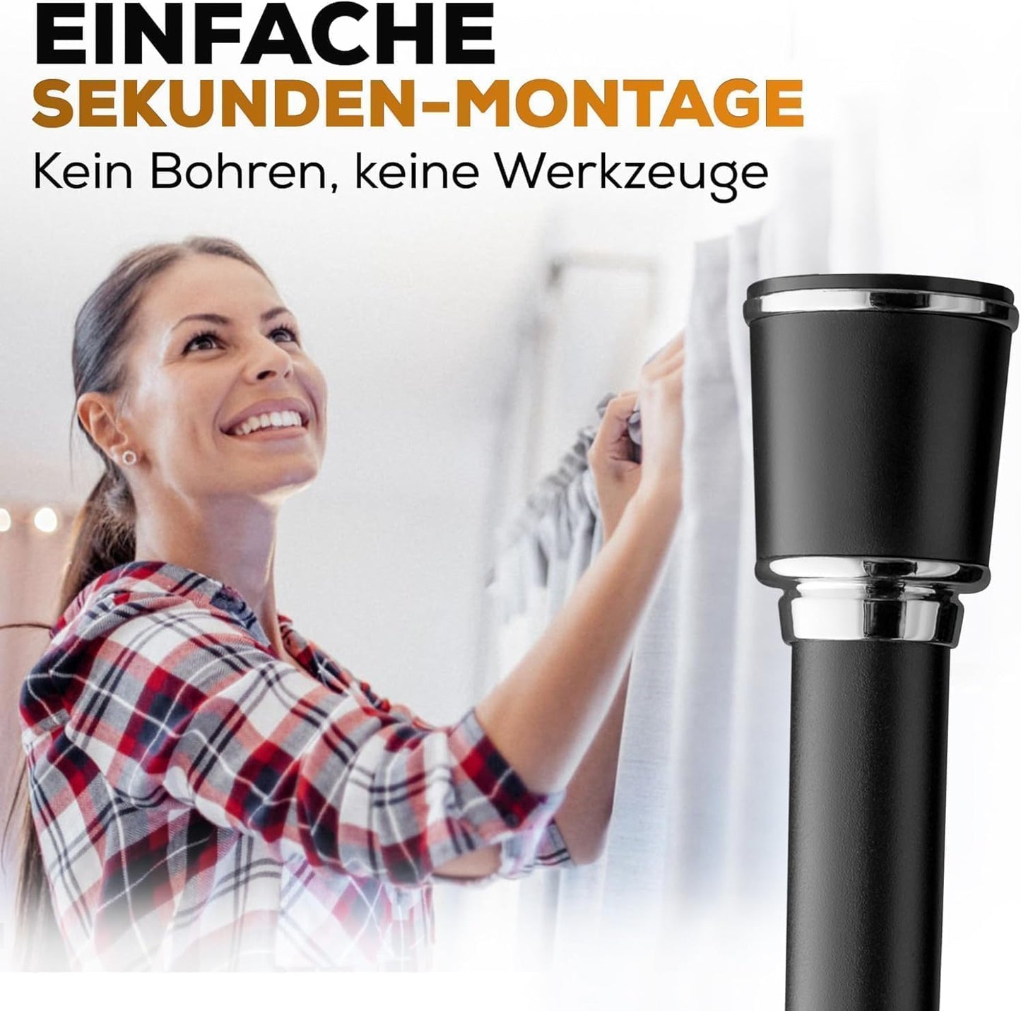 Teleskop-Duschvorhangstange, 170-220 cm Schwarz