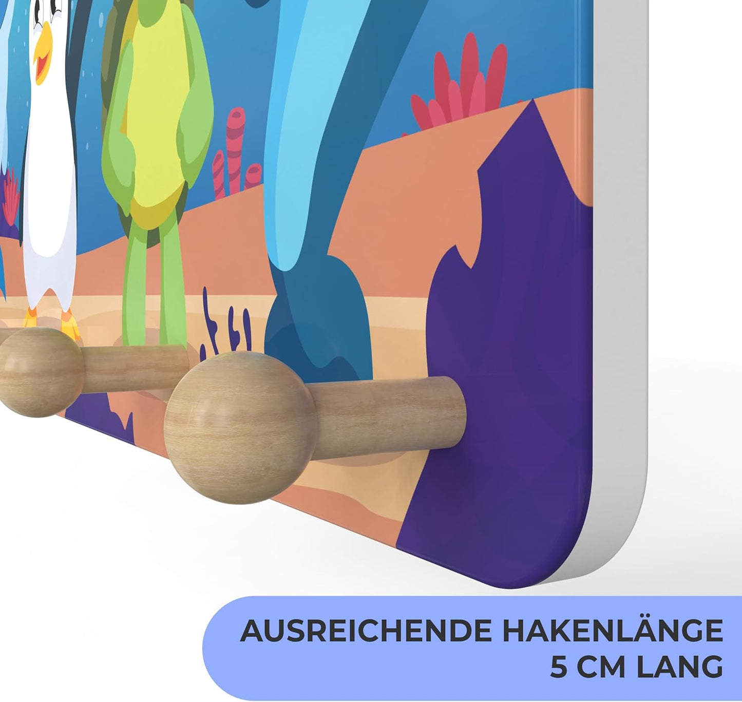 Kindergarderobe aus Holz mit 4 Haken (Unterwasser), Unterwasser