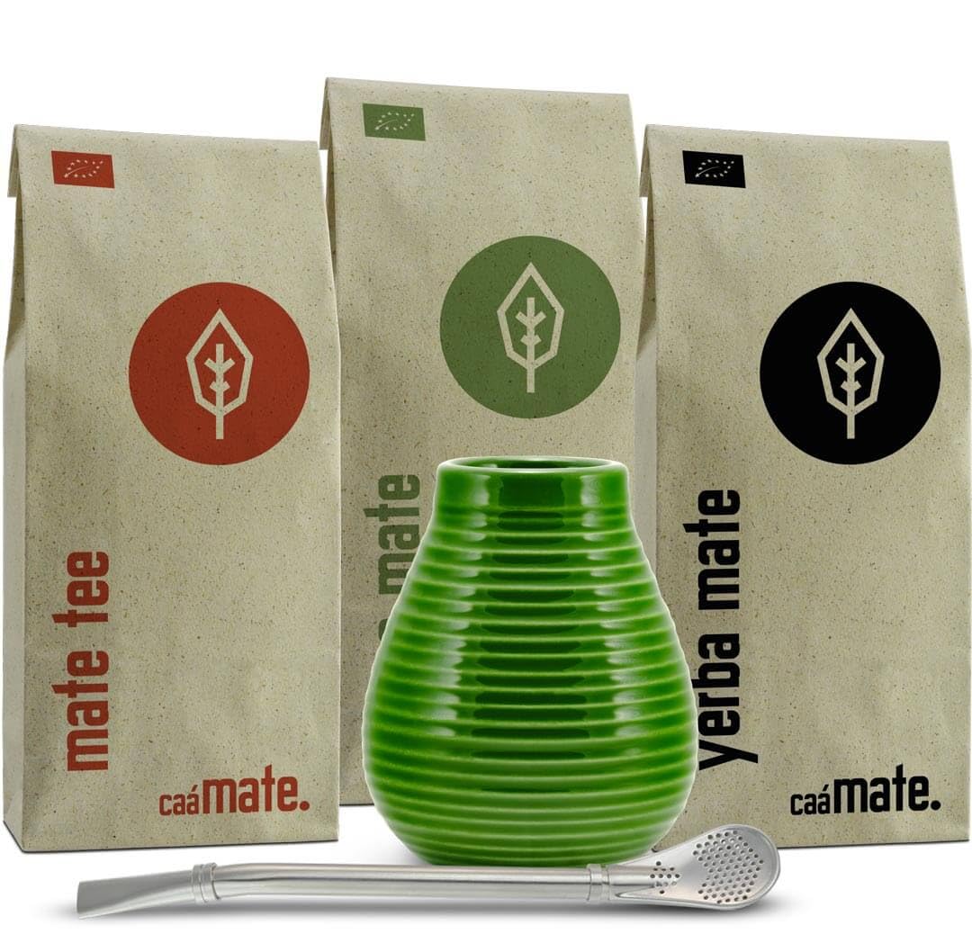 Mate Tee Set mit Keramikbecher und Bombilla, grün