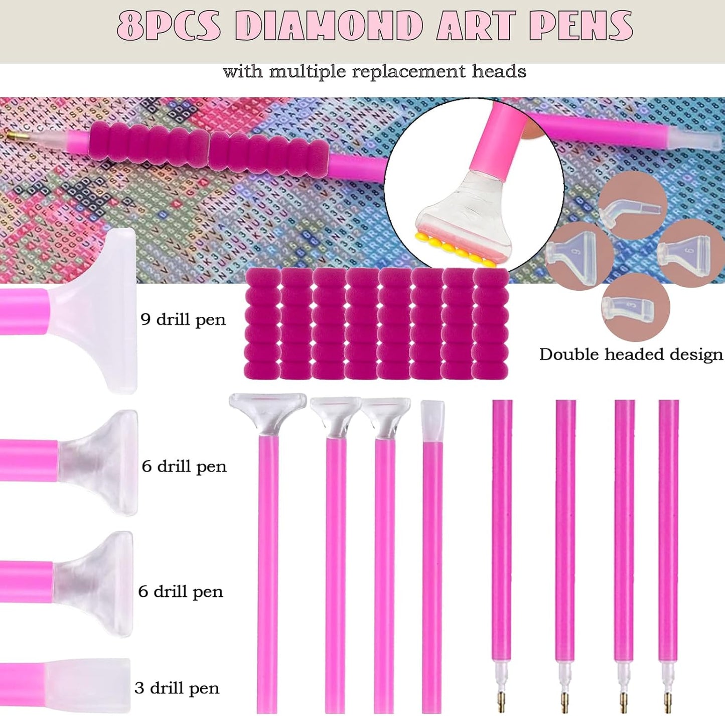 Diamond Painting Werkzeug-Set mit Lichtplatte, Rosa A3