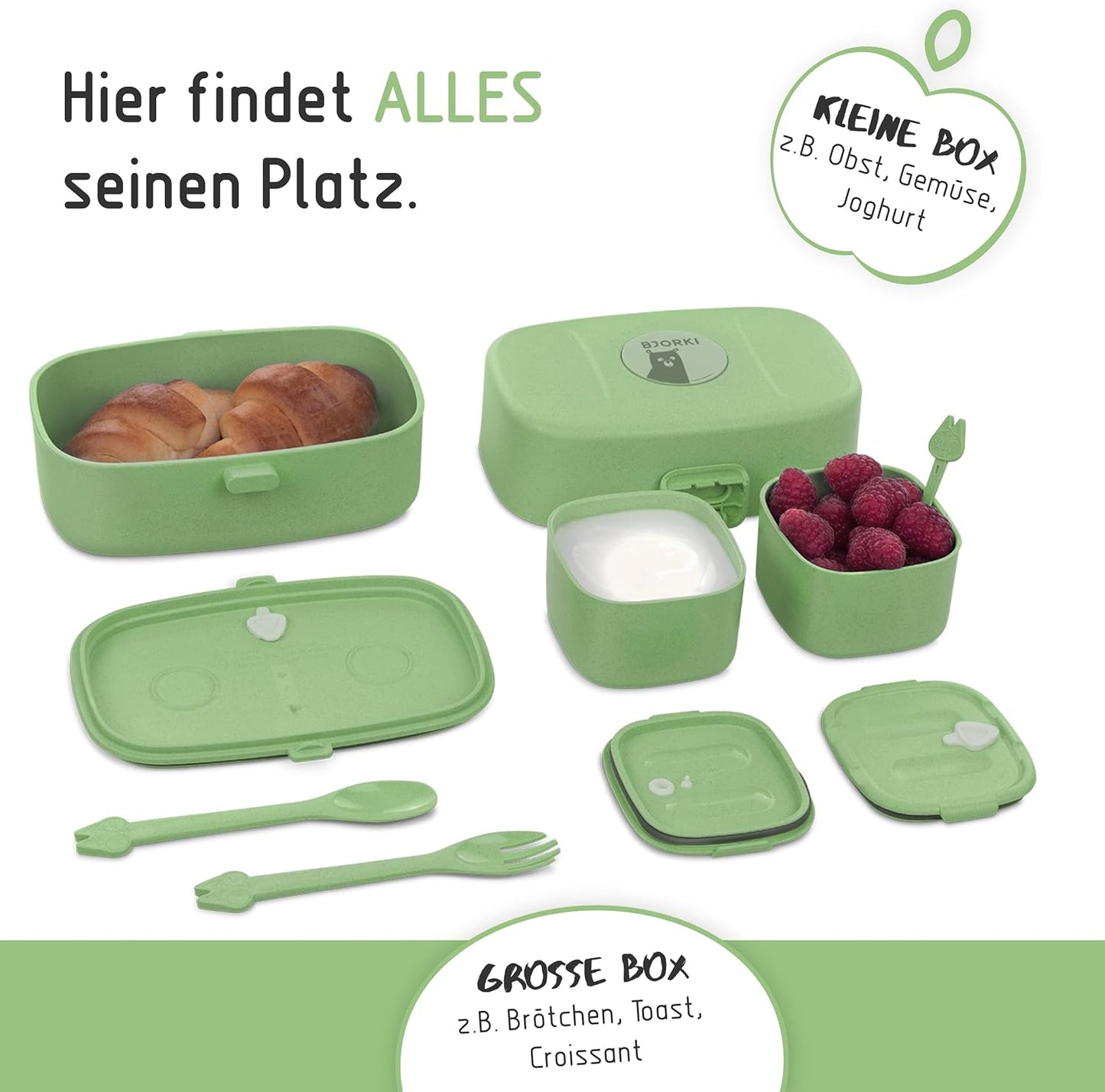 Bento Box für Kinder mit Namenssticker, Pastell Grün